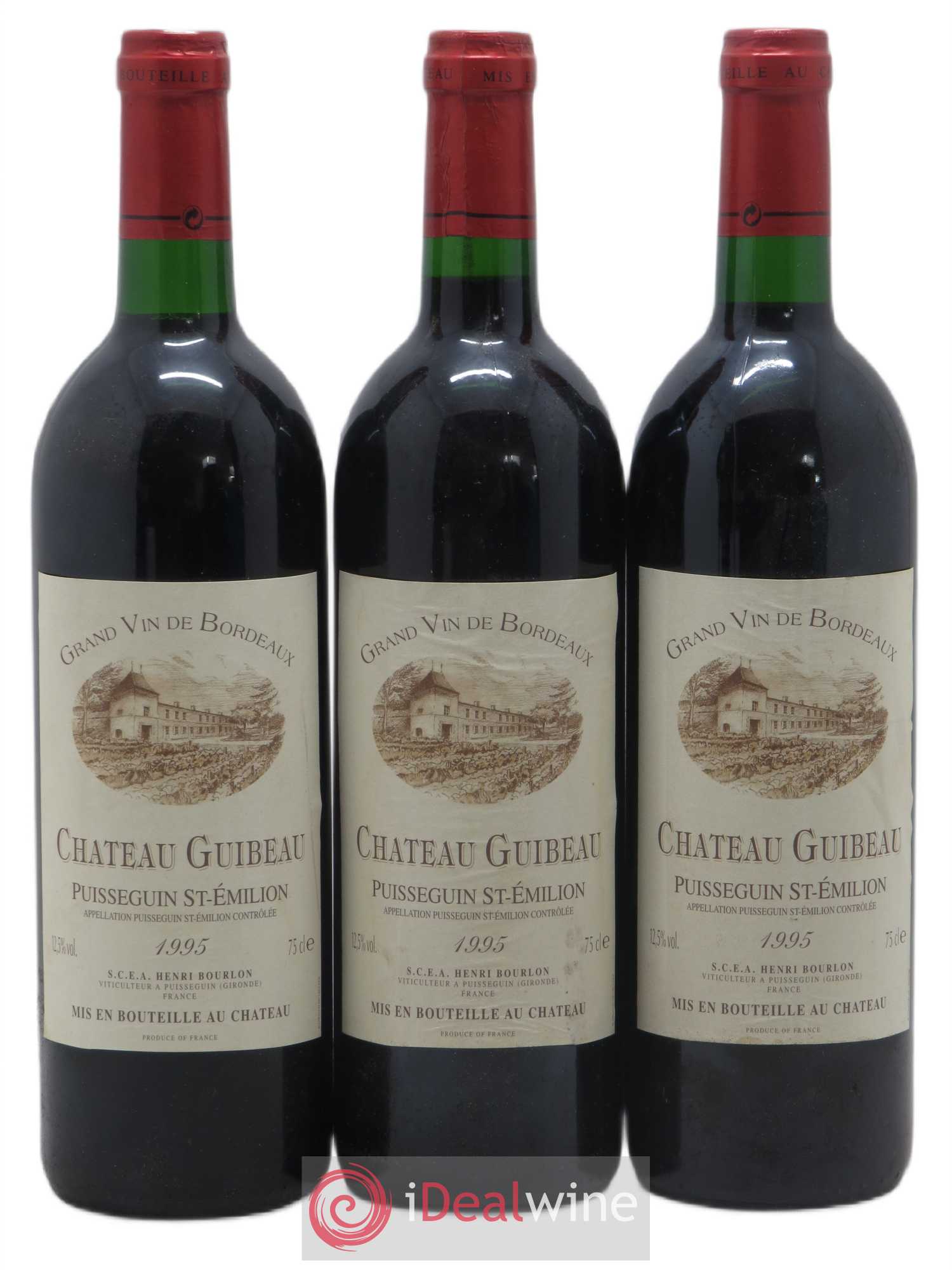 Puisseguin Saint-Émilion Château Guibeau 1995 - Lot de 3 bouteilles - 0