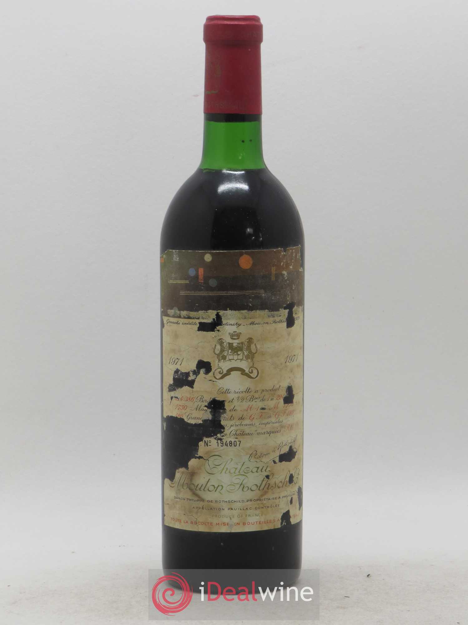 Château Mouton Rothschild 1er Grand Cru Classé 1971 - Lot de 1 bouteille - 0