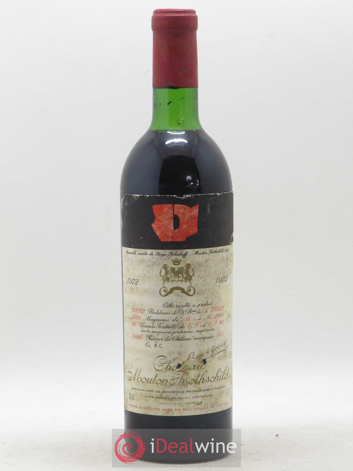 Château Mouton Rothschild 1er Grand Cru Classé 1972 - Lot de 1 bouteille - 0
