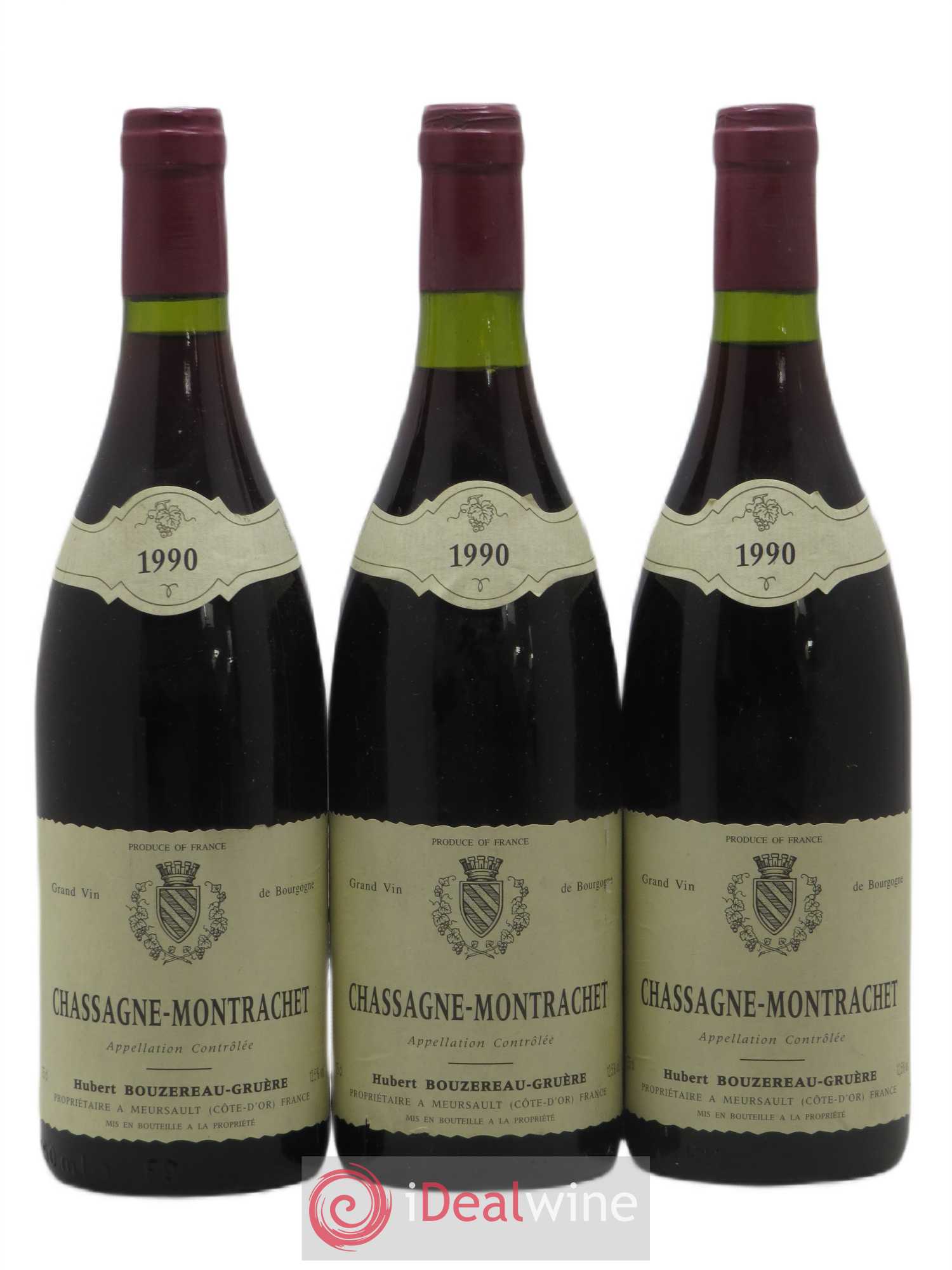 Chassagne-Montrachet Hubert Bouzerau Gruère 1990 - Posten von 3 Flaschen - 0