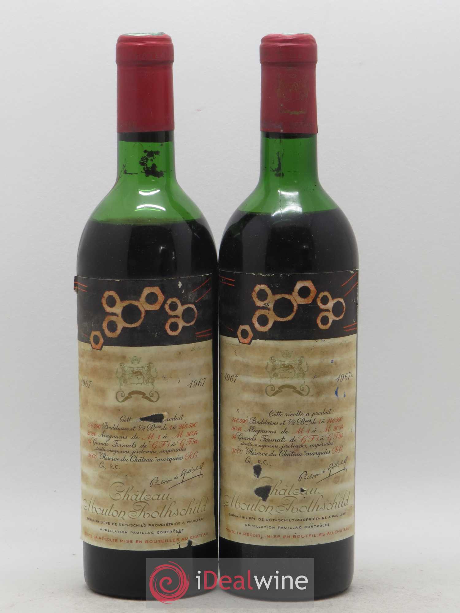 Château Mouton Rothschild 1er Grand Cru Classé 1967 - Lot de 2 bouteilles - 0