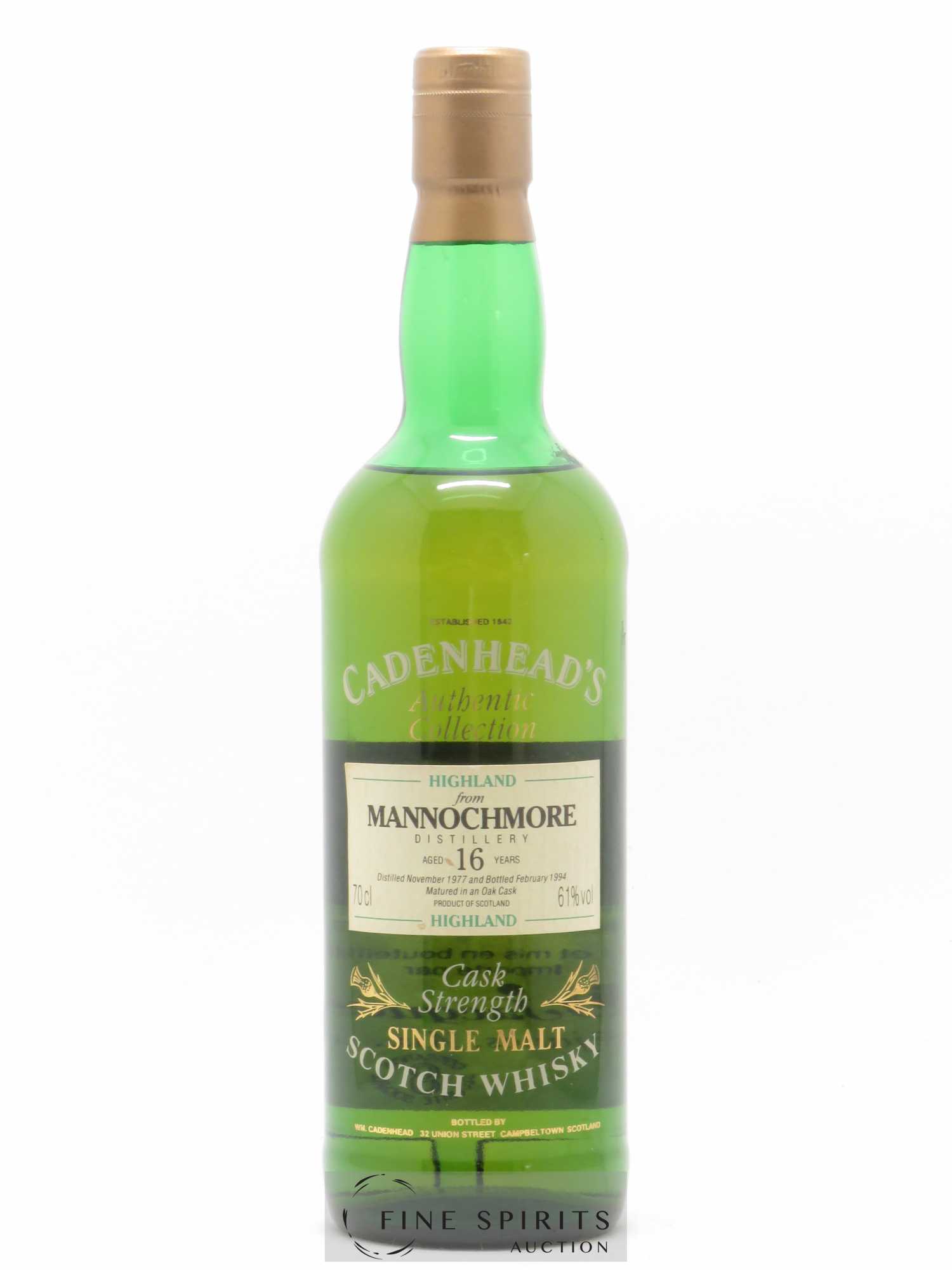 Mannochmore 16 years 1977 Cadenhead's Cask Strength - bottled 1994 Authentic Collection - Lot de 1 bouteille - 1