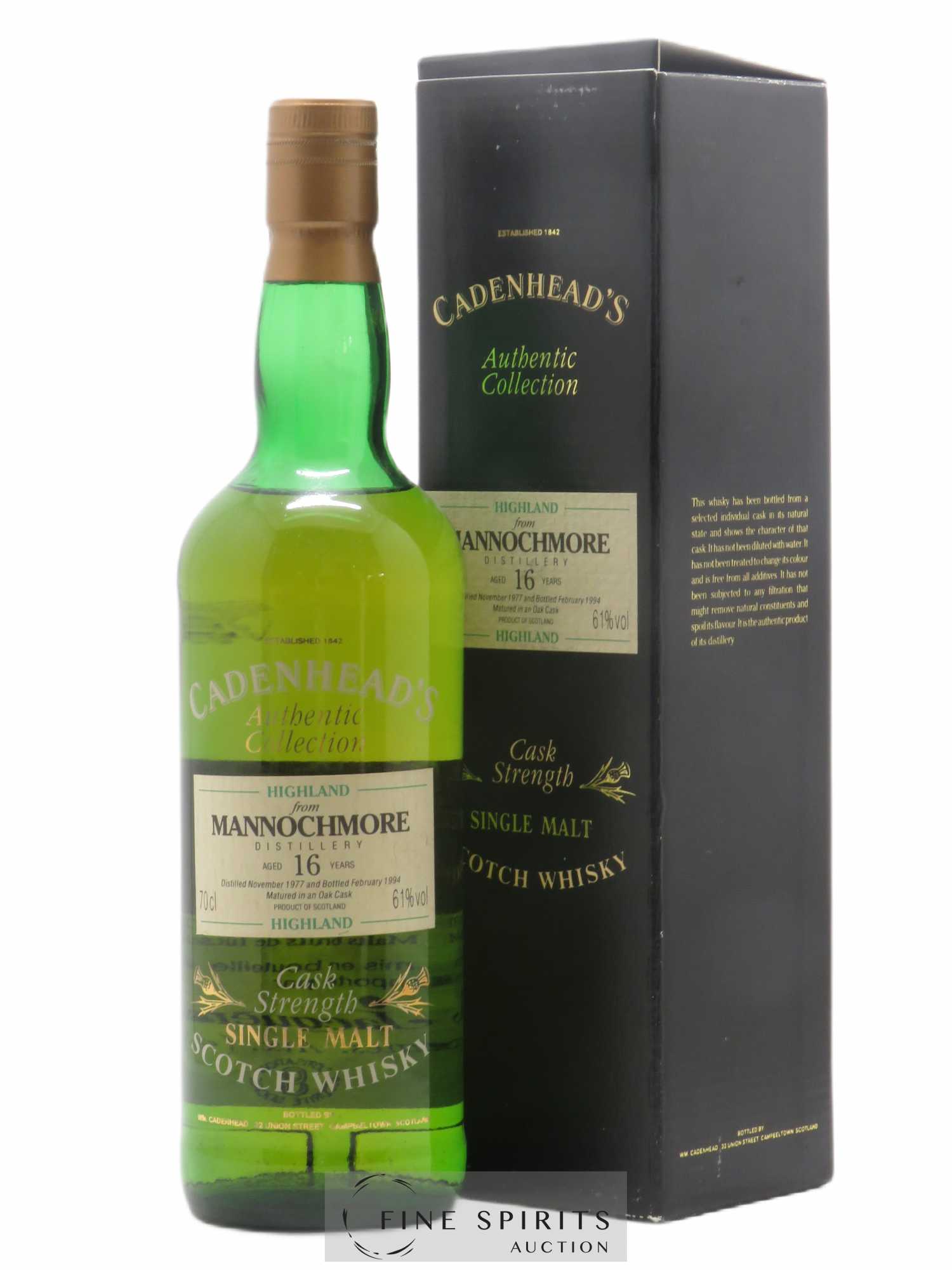 Mannochmore 16 years 1977 Cadenhead's Cask Strength - bottled 1994 Authentic Collection - Lot de 1 bouteille - 0