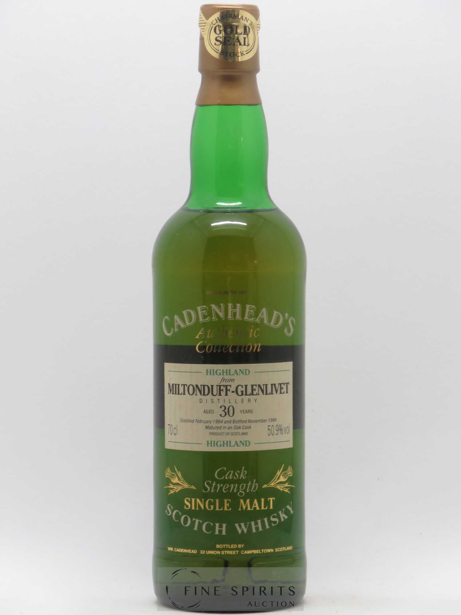Miltonduff-Glenlivet 30 years 1964 Cadenhead's Cask Strength - bottled 1994 Authentic Collection - Lot de 1 bouteille - 1
