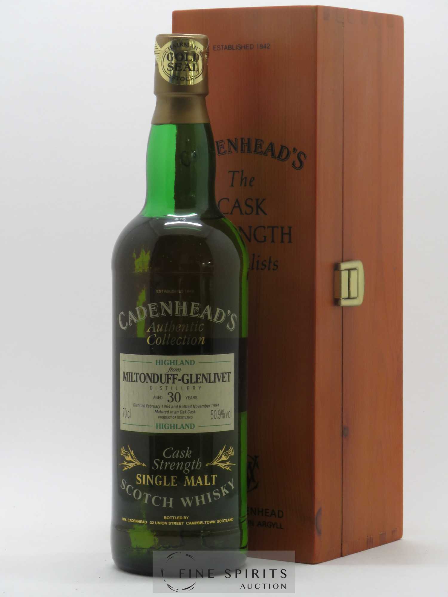 Miltonduff-Glenlivet 30 years 1964 Cadenhead's Cask Strength - bottled 1994 Authentic Collection - Lot de 1 bouteille - 0