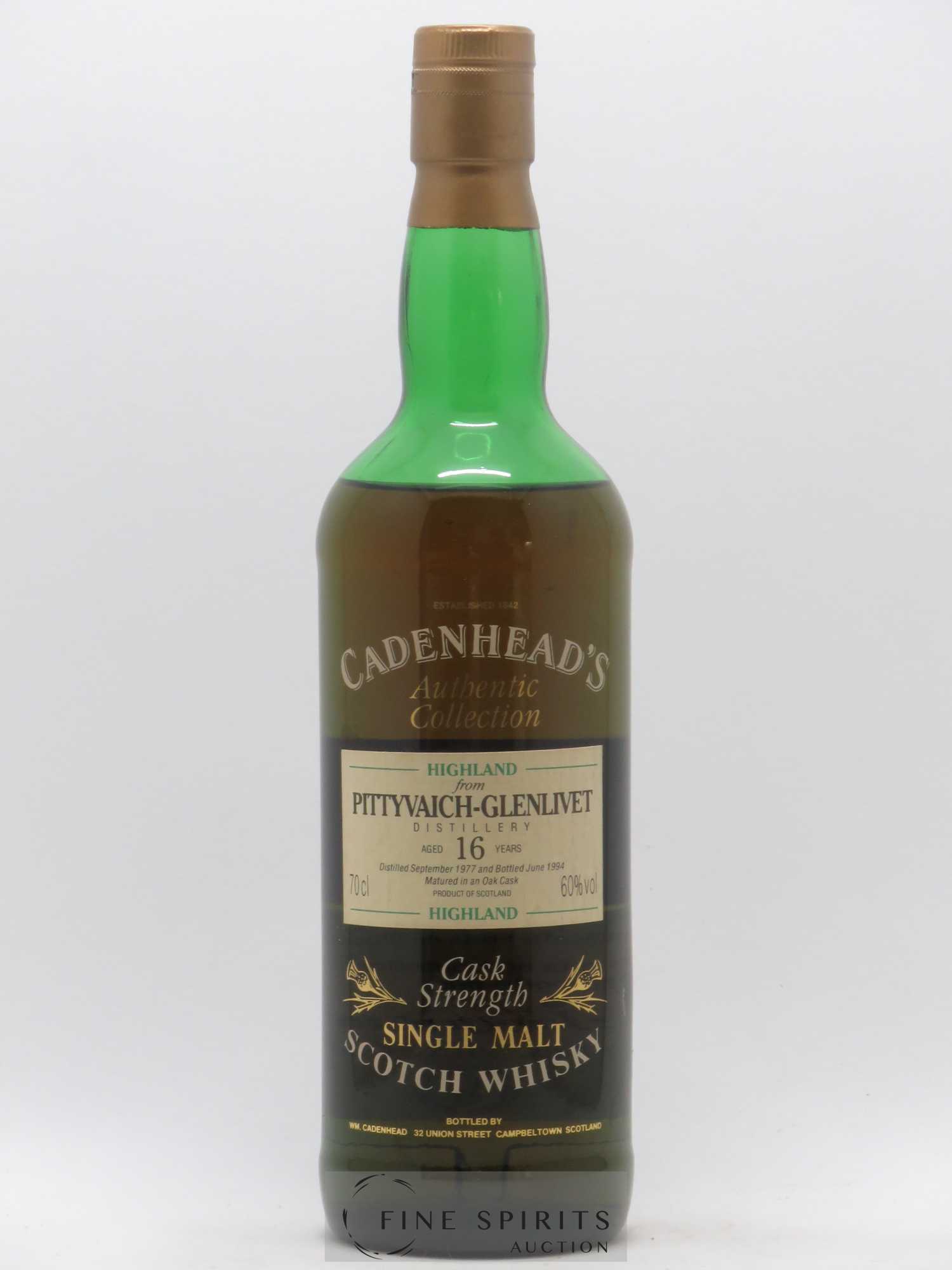 Pittyvaich 16 years 1977 Cadenhead's Cask Strength - bottled 1994 Authentic Collection - Lot de 1 bouteille - 1