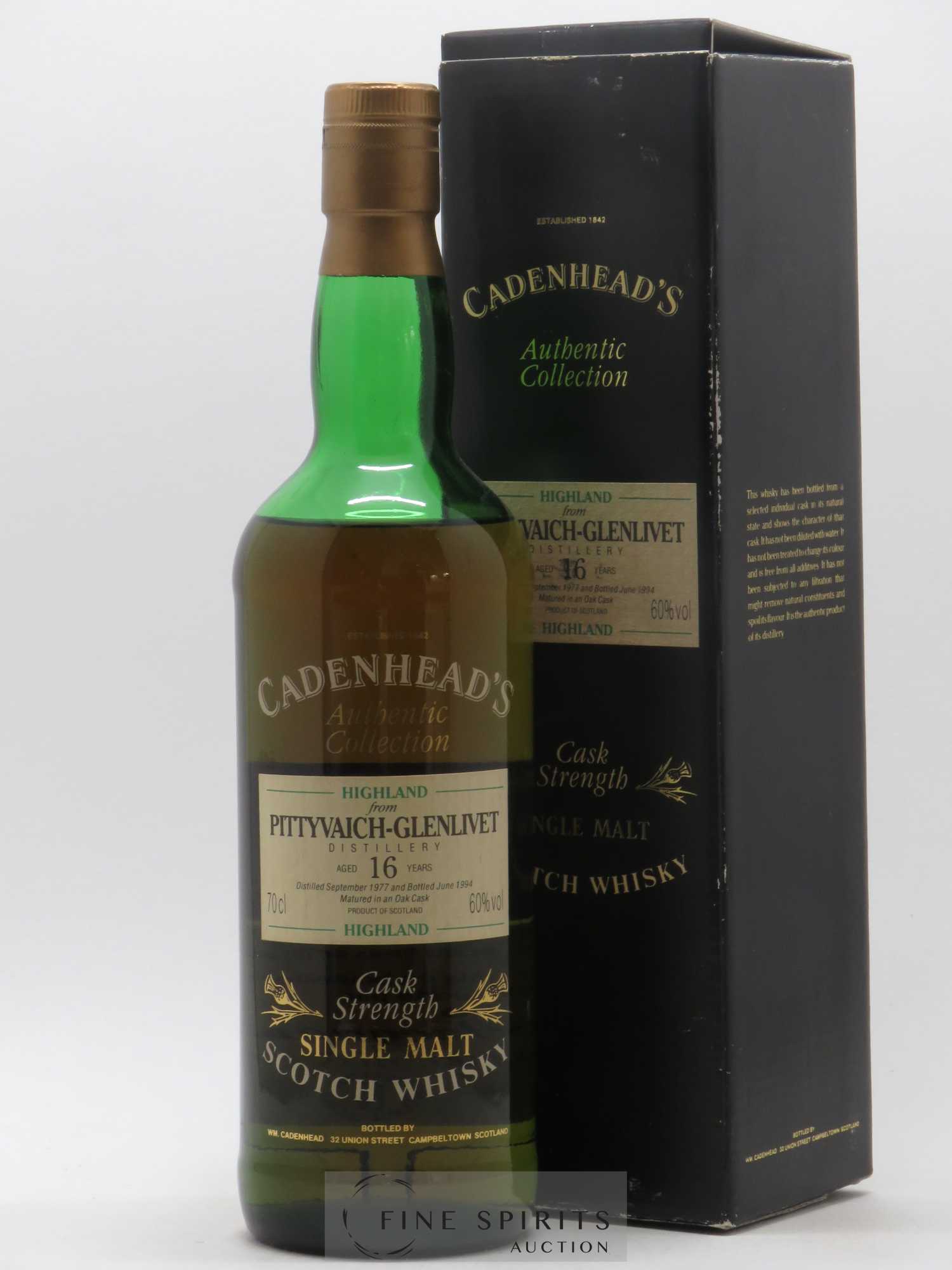 Pittyvaich 16 years 1977 Cadenhead's Cask Strength - bottled 1994 Authentic Collection - Lot de 1 bouteille - 0