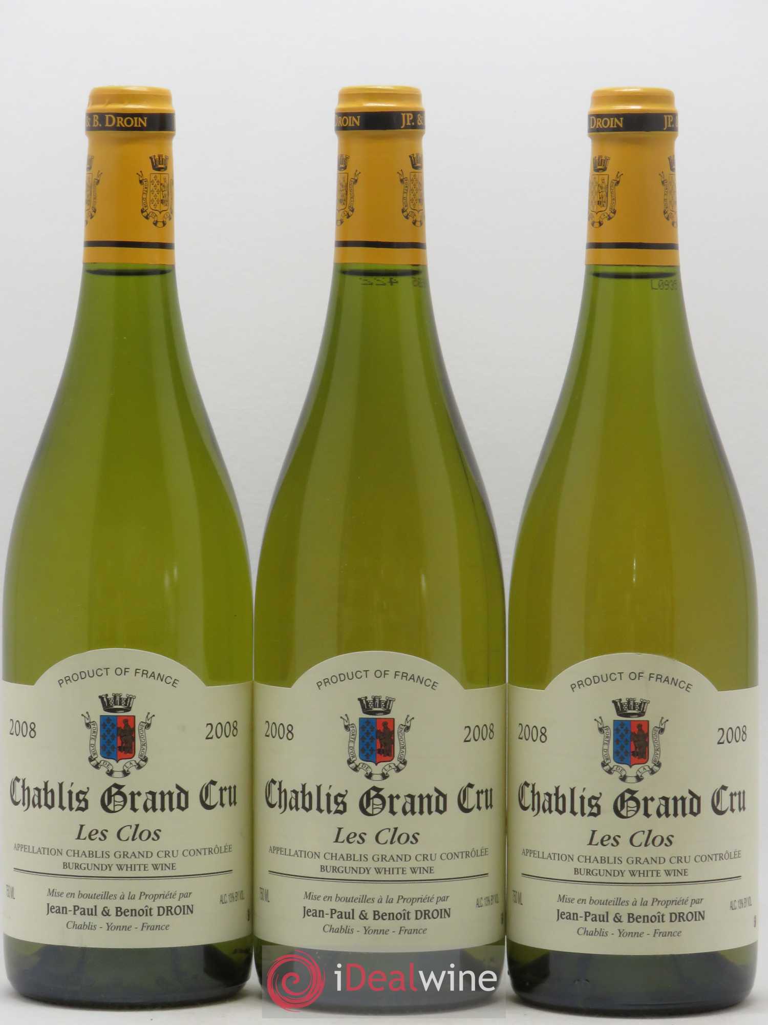 Chablis Grand Cru Les Clos Jean-Paul & Benoît Droin (Domaine) 2008 - Lot de 3 bouteilles - 0