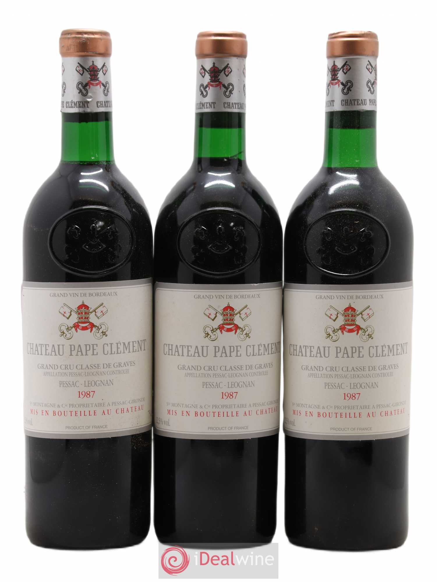 Château Pape Clément Cru Classé de Graves 1987 - Lot de 3 bouteilles - 0