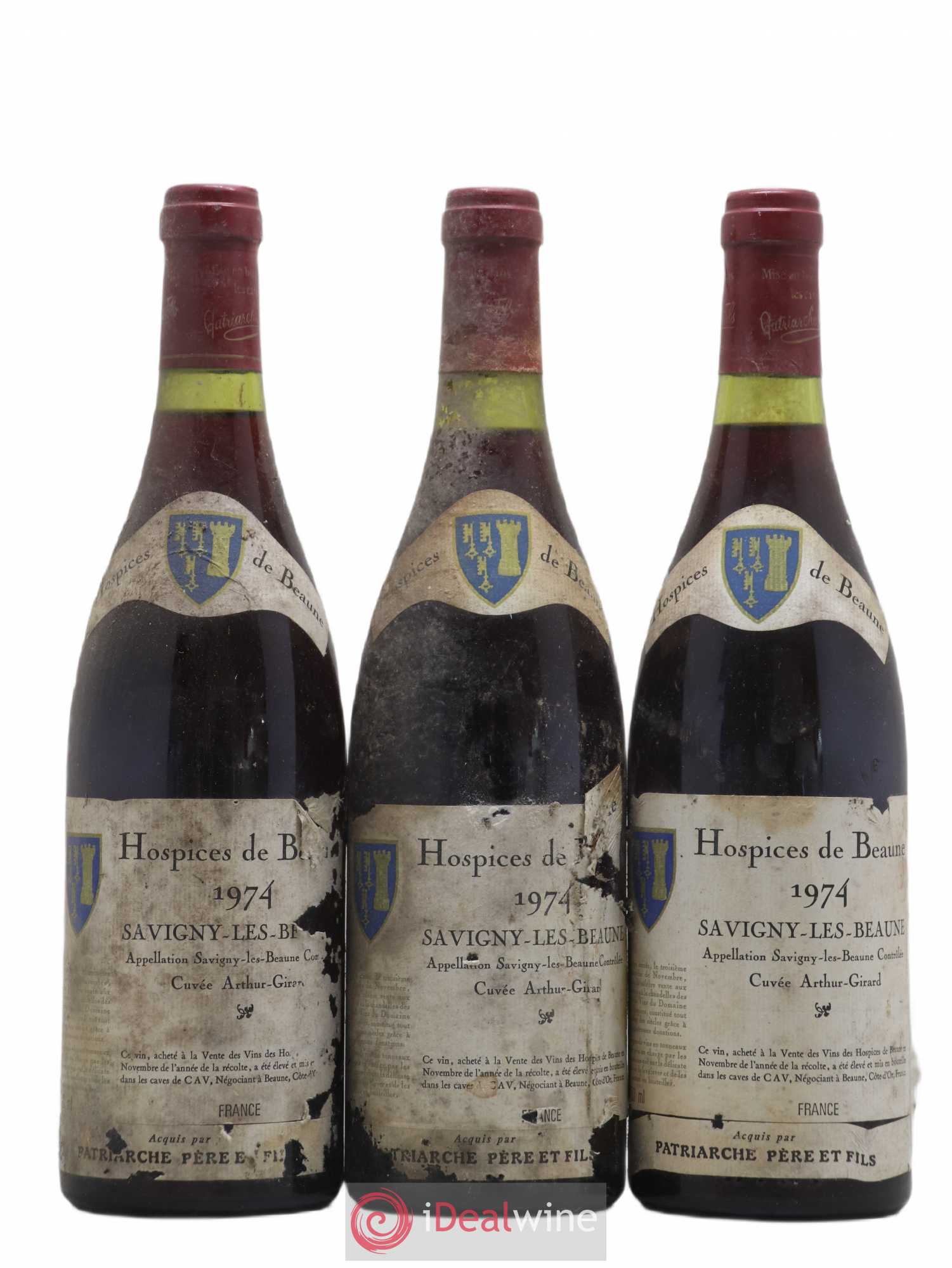 Savigny-lès-Beaune Hospices de Beaune Cuvee Arthur Girard Patriarche 1974 - Posten von 3 Flaschen - 0
