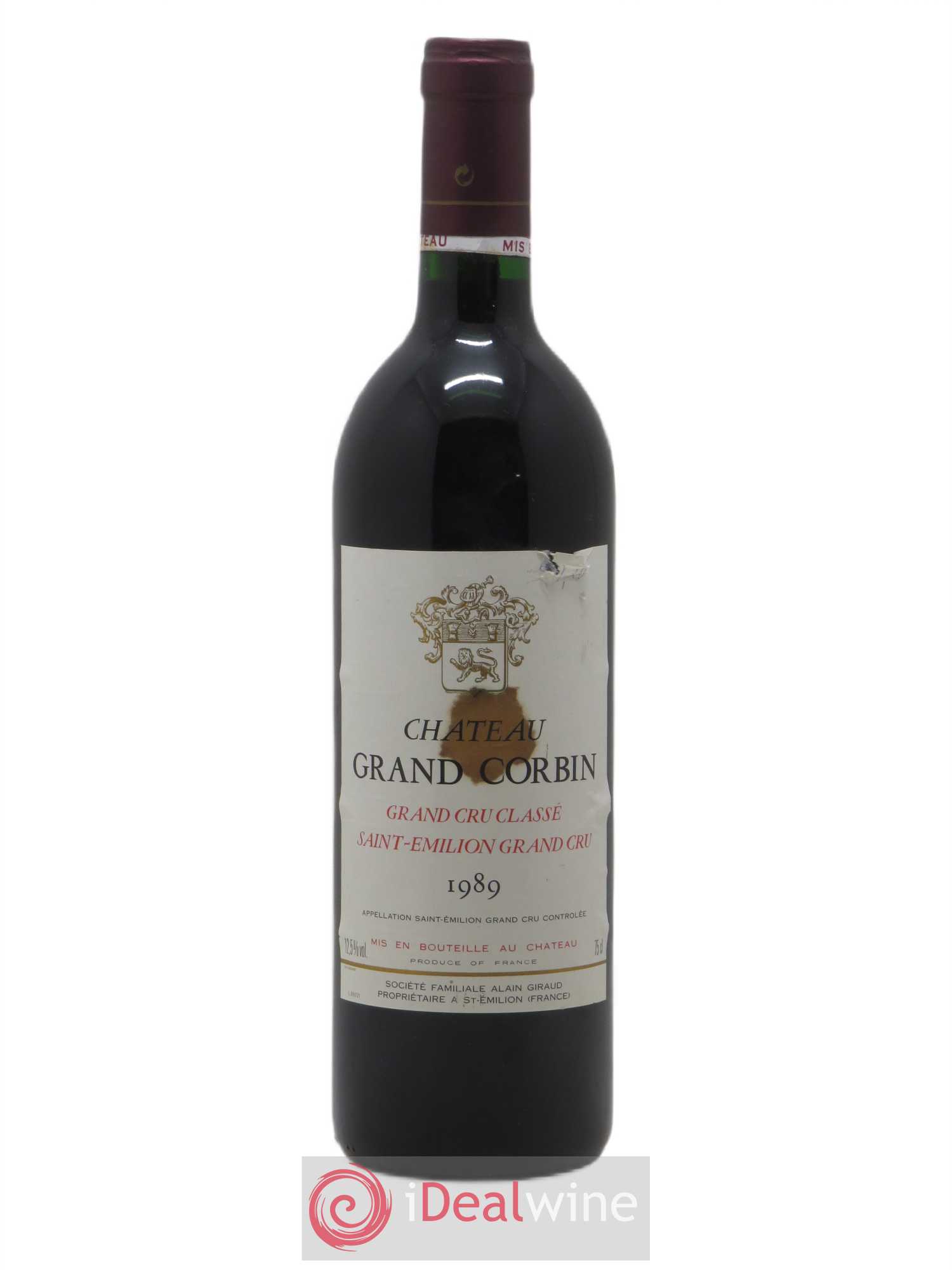 Château Grand Corbin Grand Cru Classé 1989 - Lot de 1 bouteille - 0