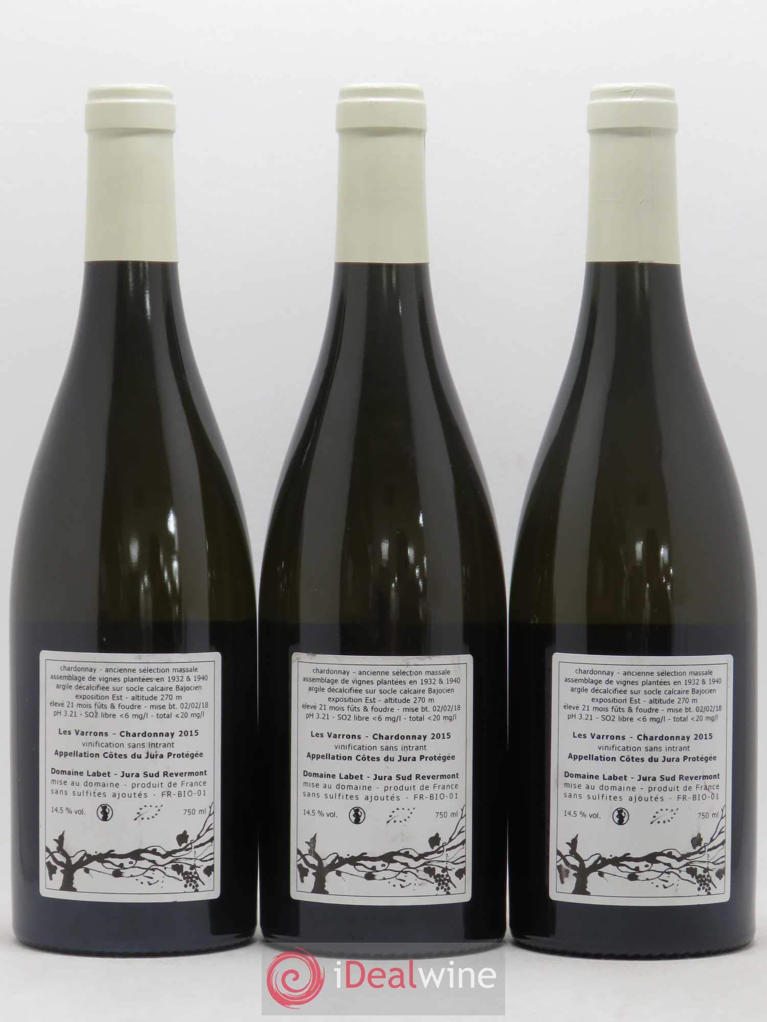Côtes du Jura Chardonnay Les Varrons Romain - Julien - Charline Labet 2015 - Lot de 3 bouteilles - 1