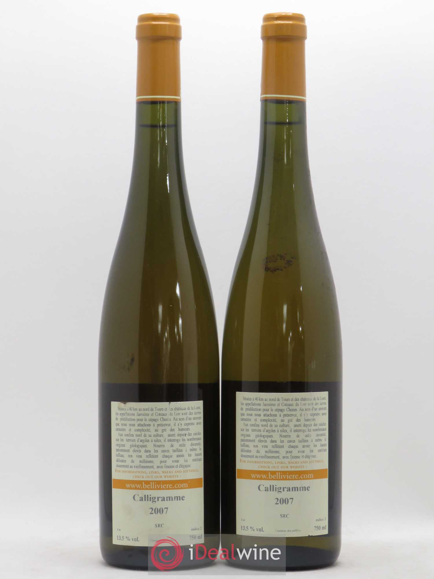 Jasnières Calligramme Domaine de Bellivière 2007 - Lot de 2 bouteilles - 1