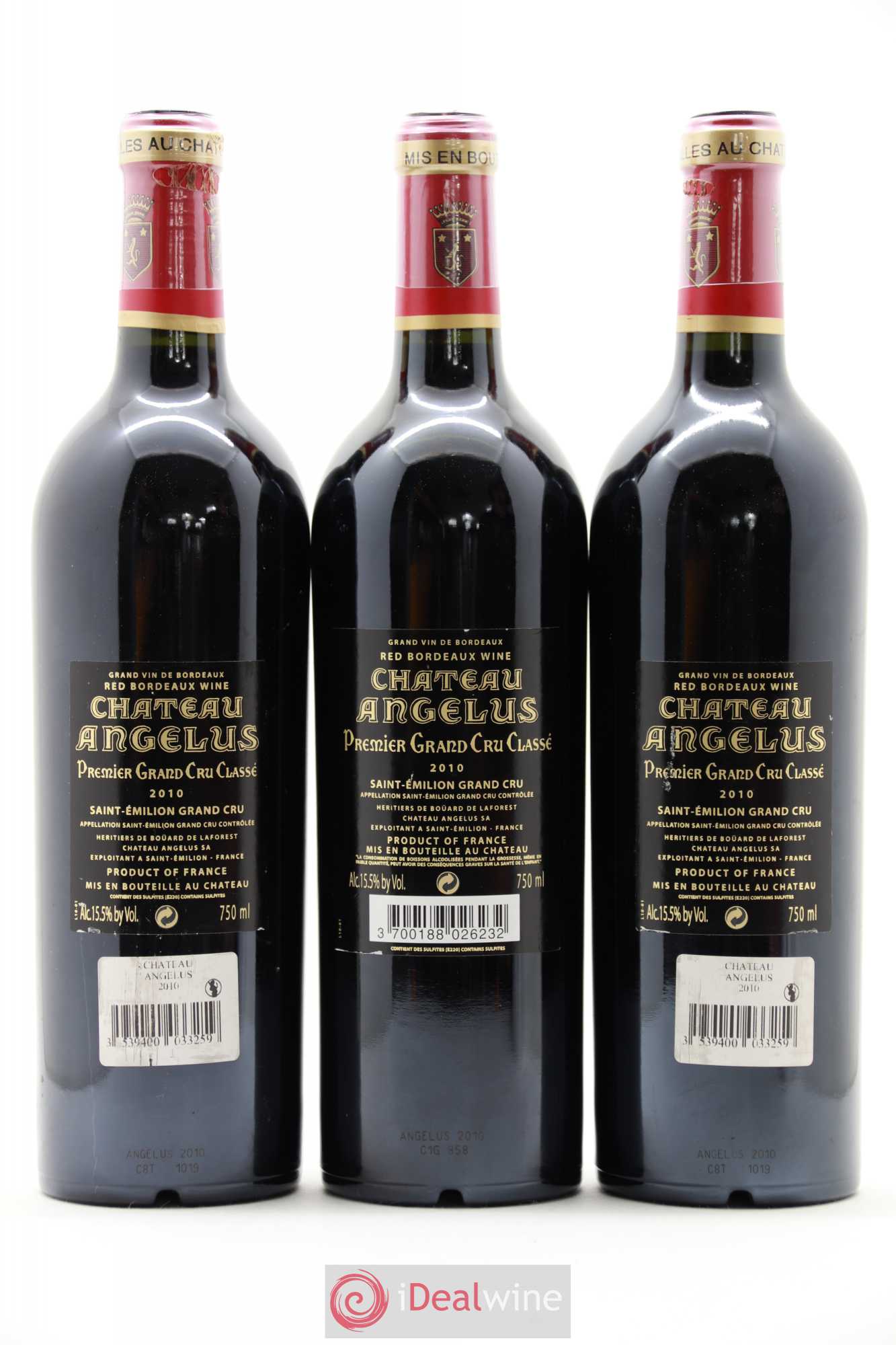 Château Angélus 1er Grand Cru Classé A 2010 - Lot de 3 bouteilles - 1