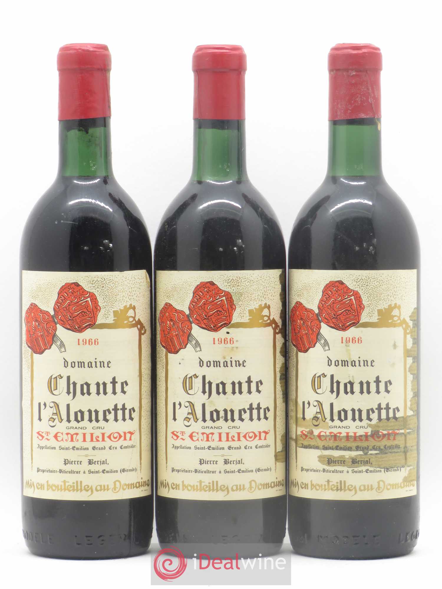 Saint-Émilion Grand Cru Château Chante Alouette 1966 - Lot de 3 bouteilles - 0