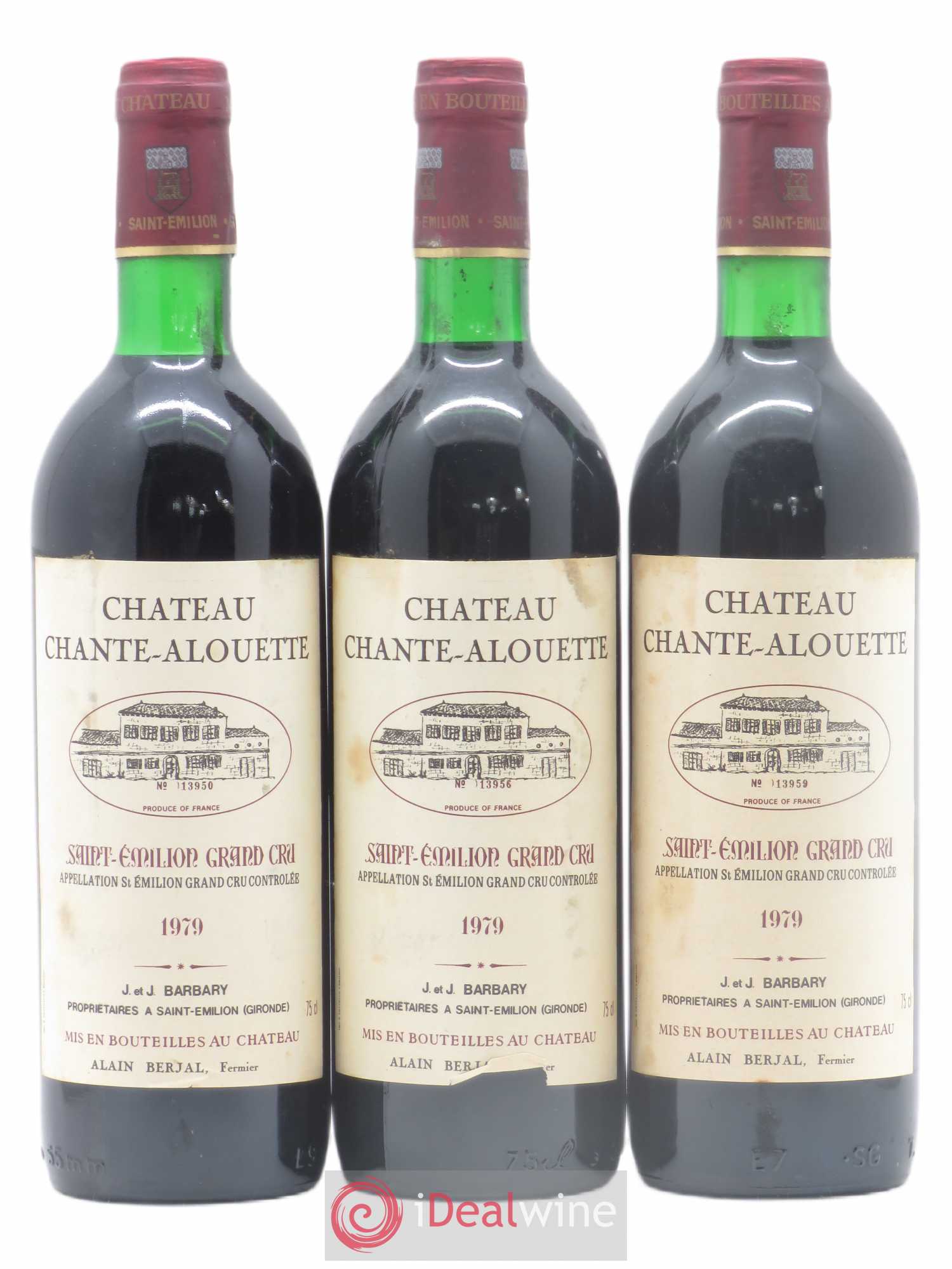 Saint-Émilion Grand Cru Château Chante Alouette 1979 - Lot de 3 bouteilles - 0