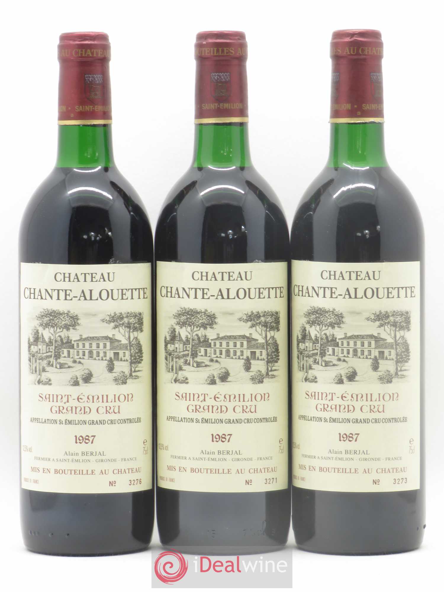 Saint-Émilion Grand Cru Château Chante Alouette 1987 - Lot de 3 bouteilles - 0