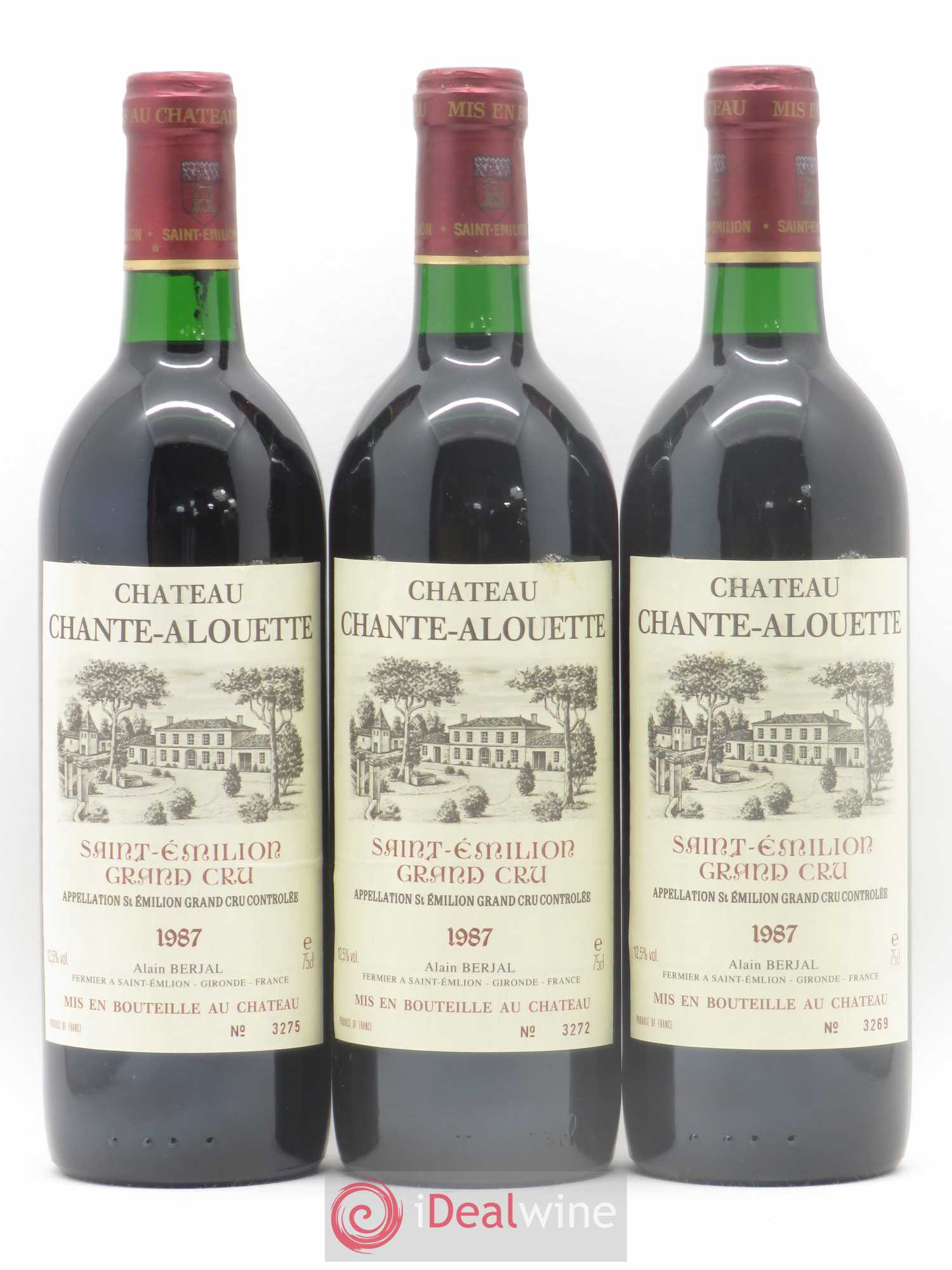 Saint-Émilion Grand Cru Château Chante Alouette 1987 - Lot de 3 bouteilles - 0