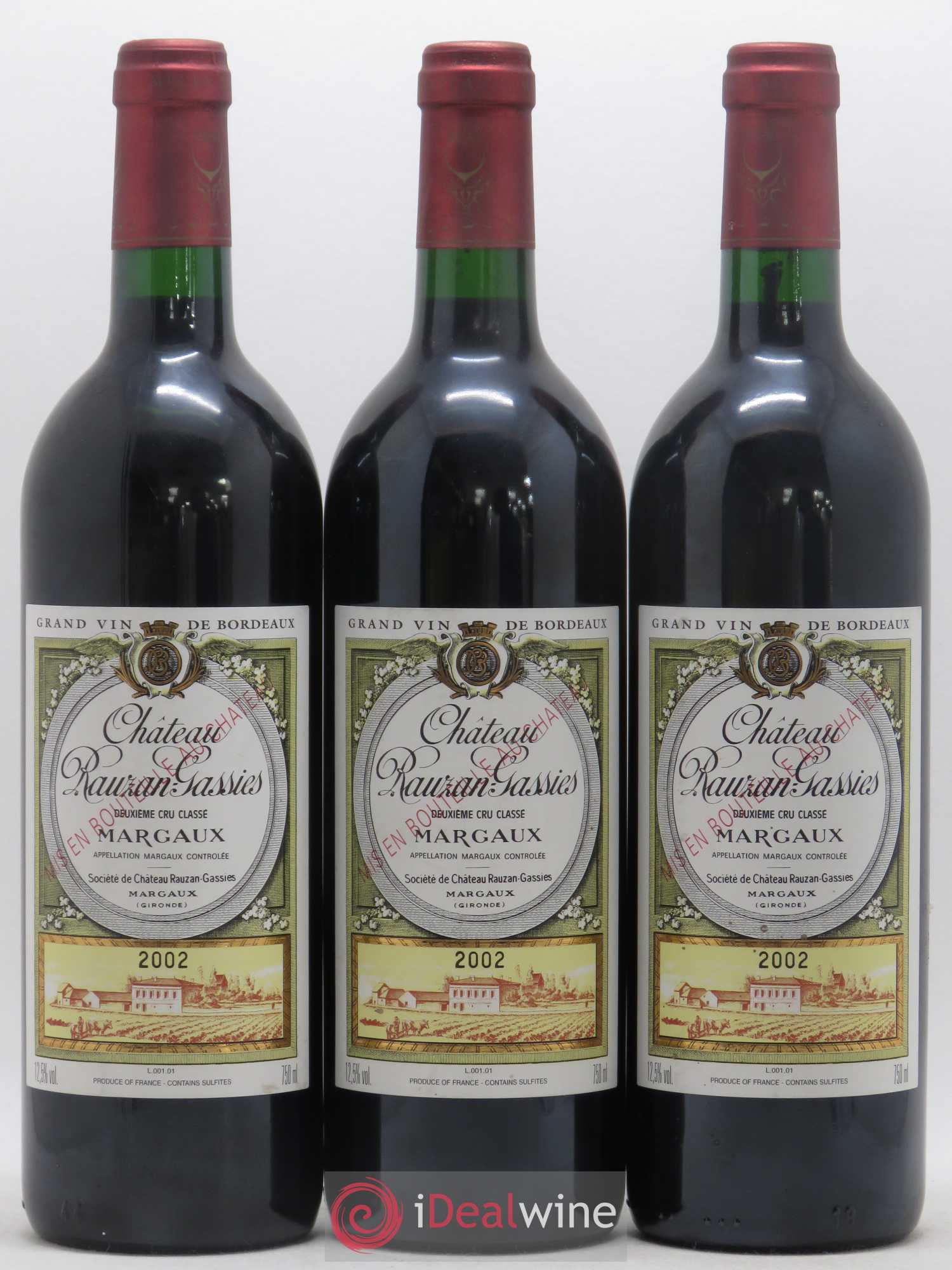Château Rauzan-Gassies 2ème Grand Cru Classé 2002 - Lot de 3 bouteilles - 0