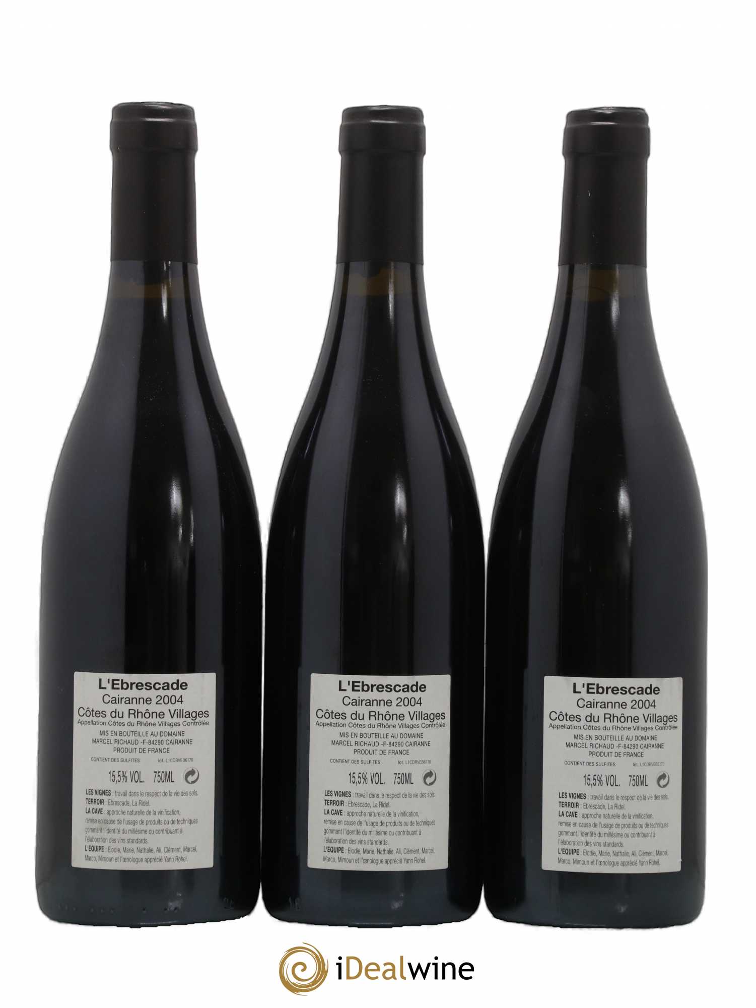 Cairanne Ebrescade Marcel Richaud 2004 - Lot de 3 bouteilles - 1