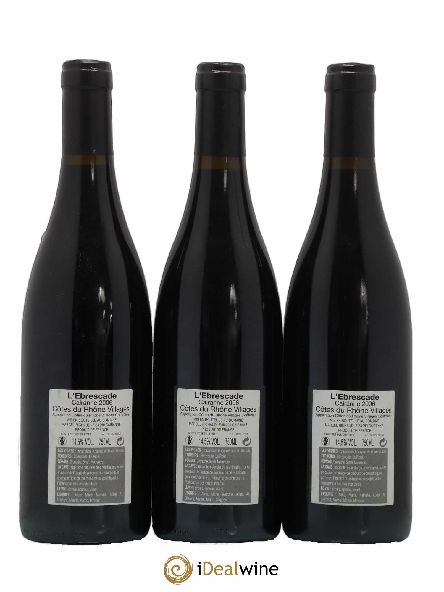 Cairanne Ebrescade Marcel Richaud 2006 - Lot de 3 bouteilles - 1
