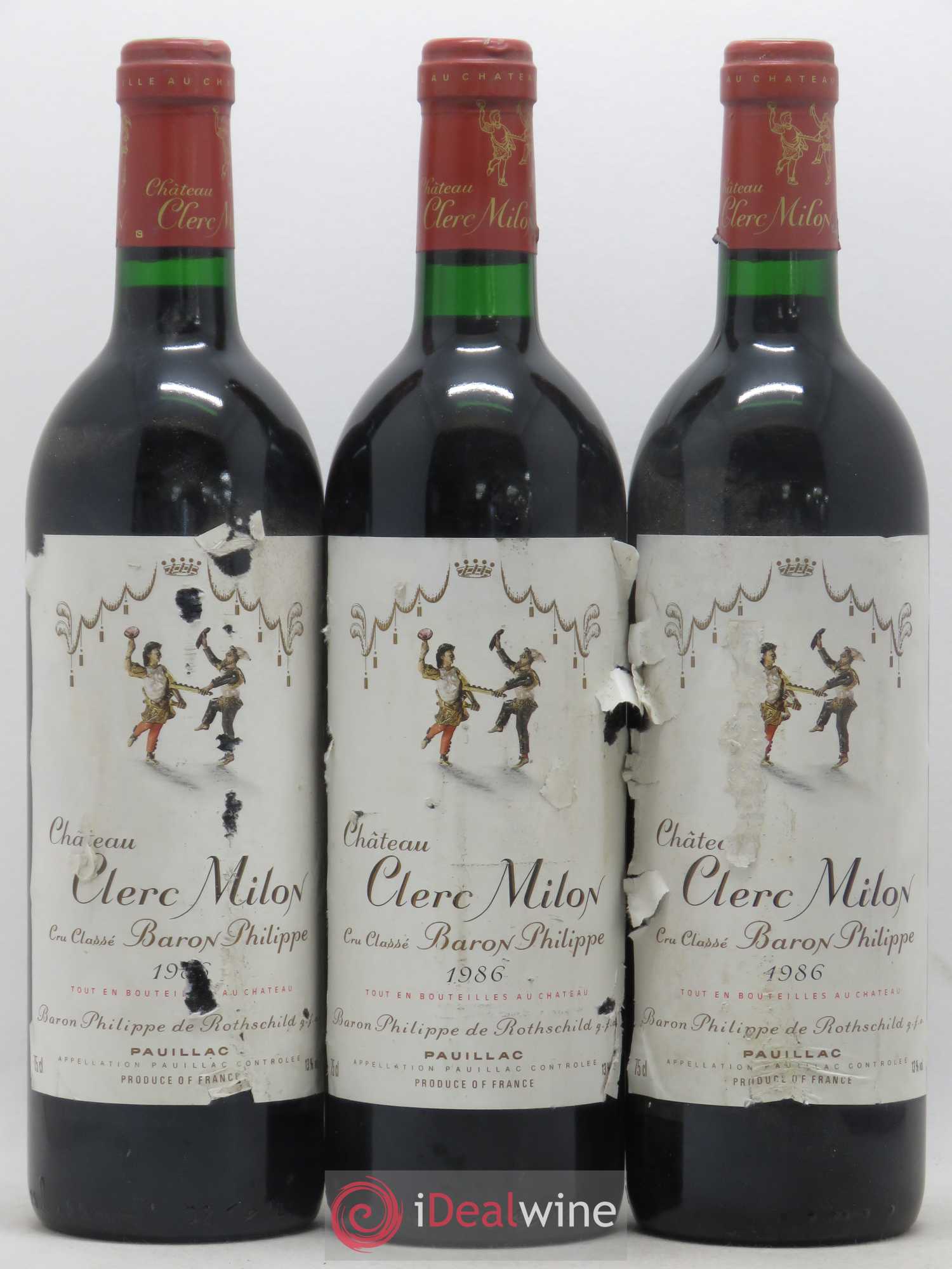 Château Clerc Milon 5ème Grand Cru Classé 1986 - Lot de 3 bouteilles - 0