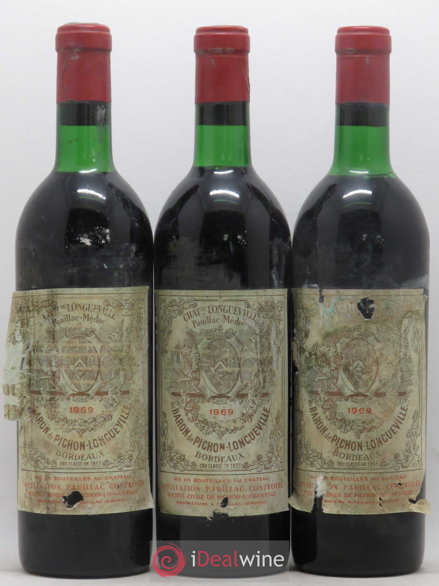 Pichon Longueville Baron 2ème Grand Cru Classé 1969 - Lot de 3 bouteilles - 0