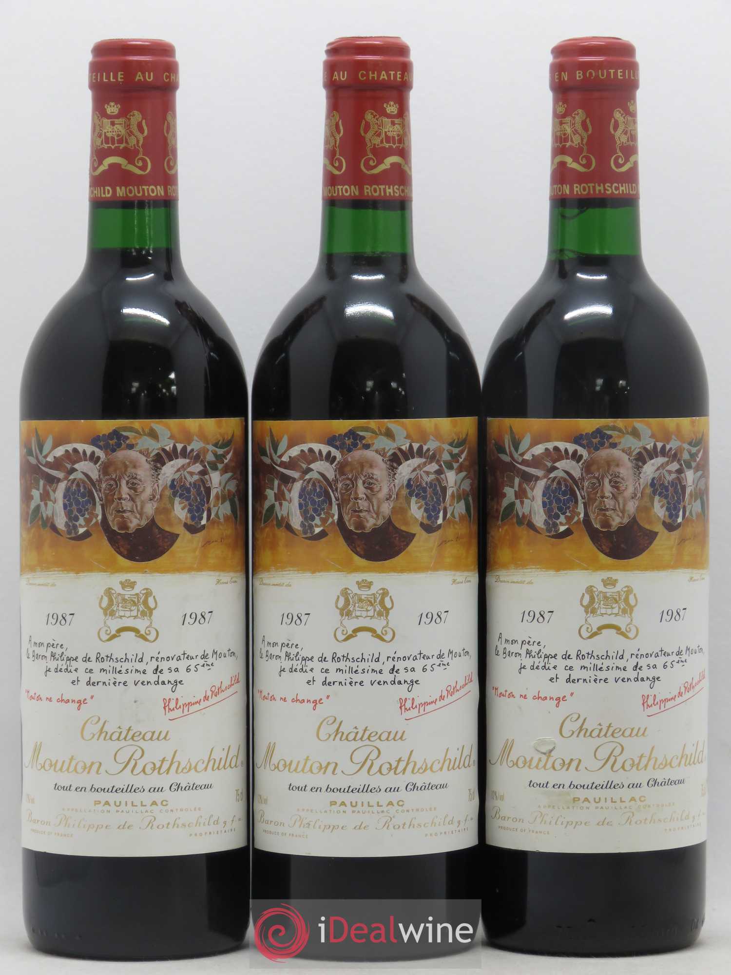 Château Mouton Rothschild 1er Grand Cru Classé 1987 - Lot de 3 bouteilles - 0