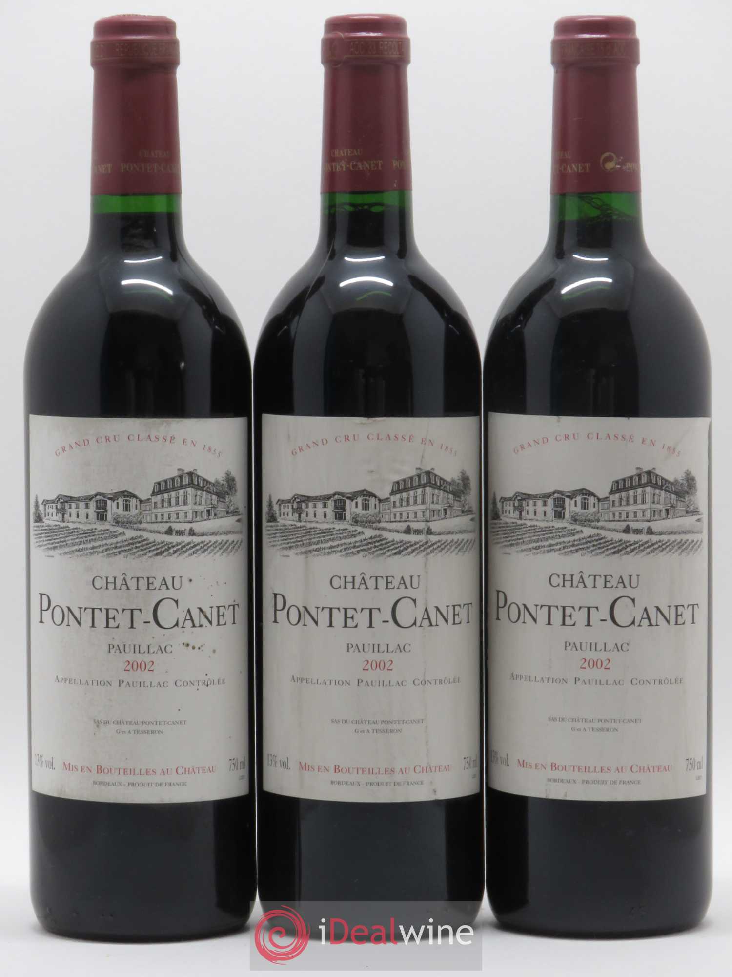 Château Pontet Canet 5ème Grand Cru Classé 2002 - Lot de 3 bouteilles - 0