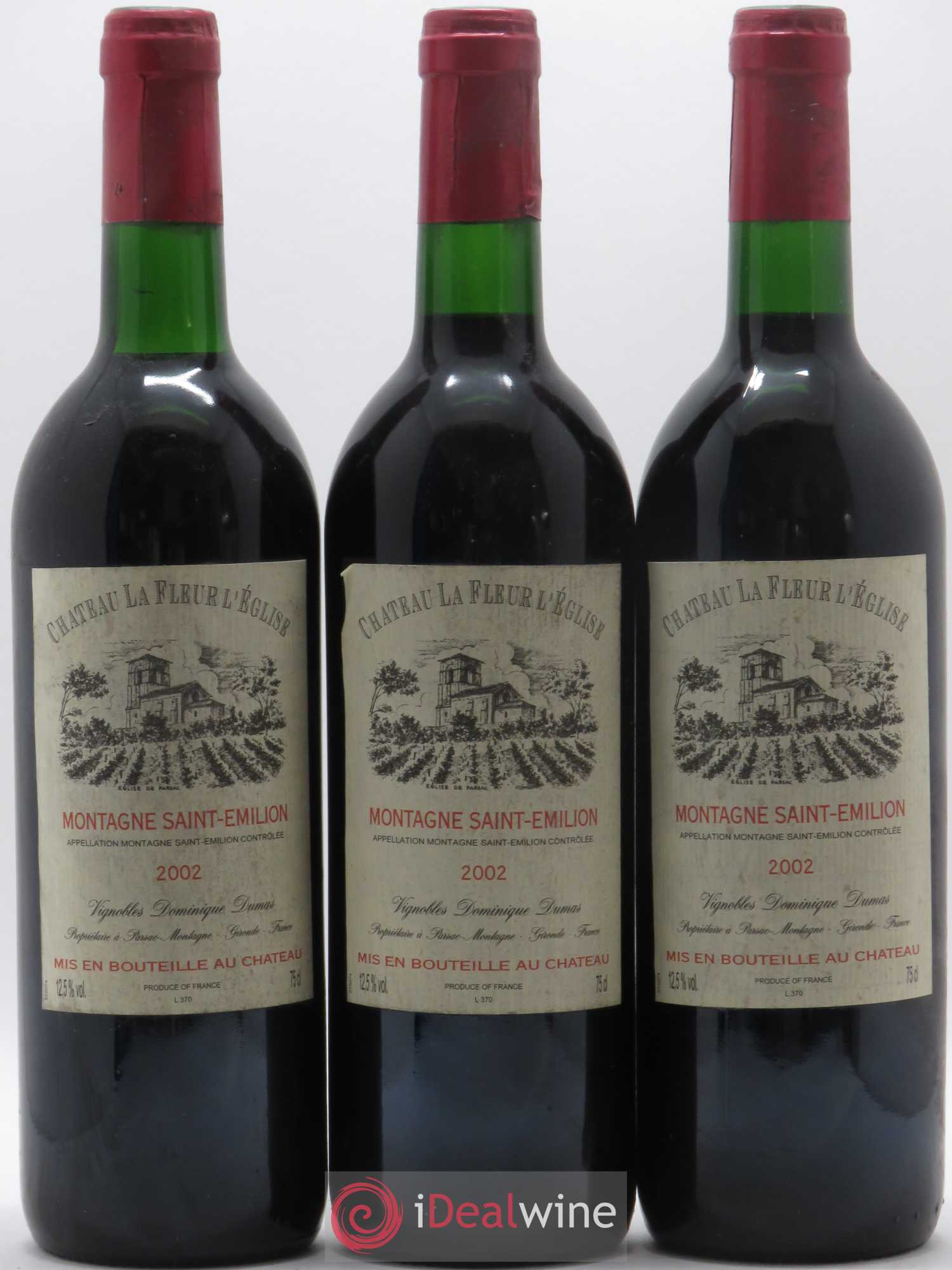 Saint-Émilion Grand Cru Château La Fleur l'Eglise 2002 - Posten von 3 Flaschen - 0