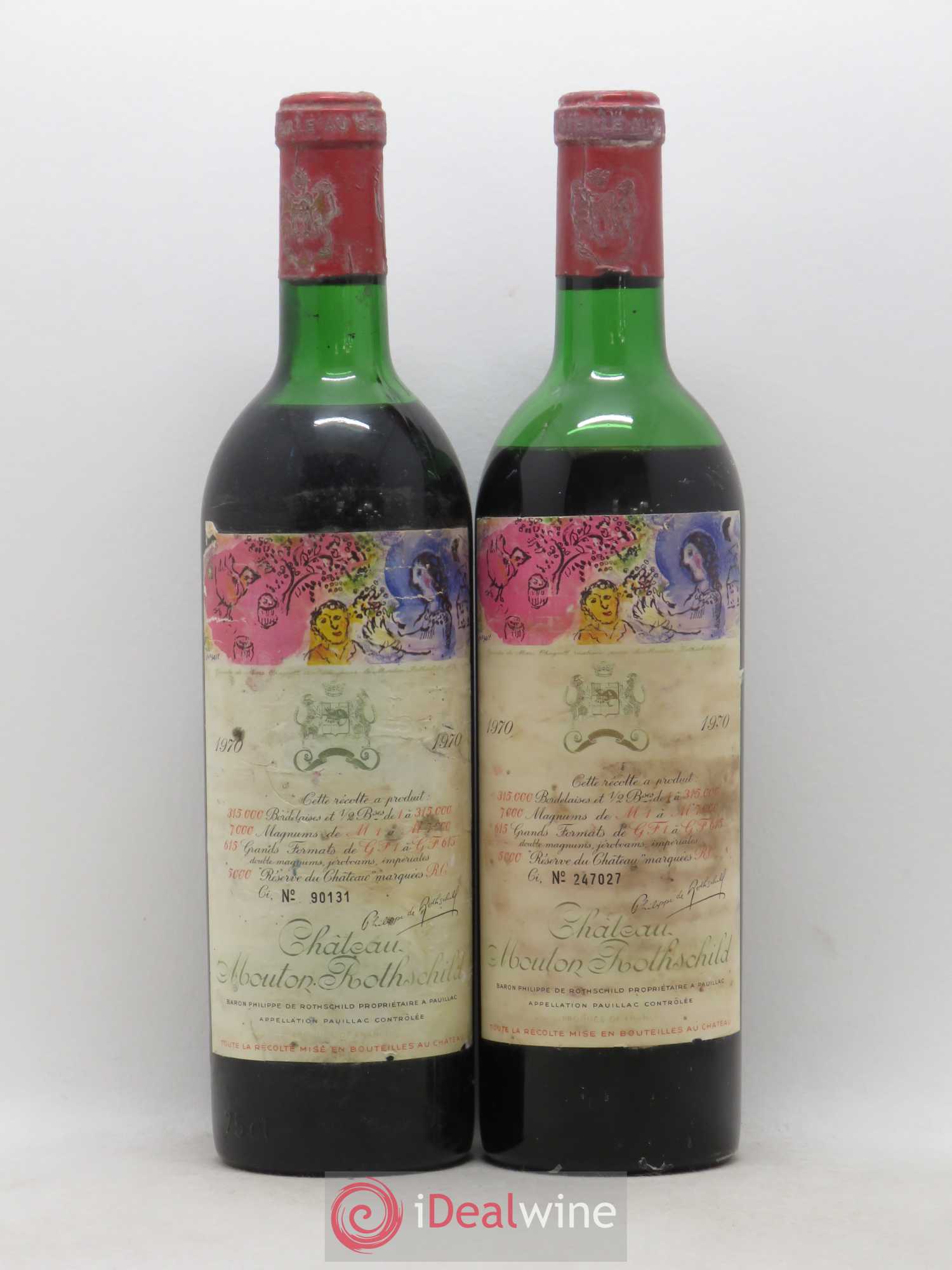 Château Mouton Rothschild 1er Grand Cru Classé 1970 - Lot de 2 bouteilles - 0