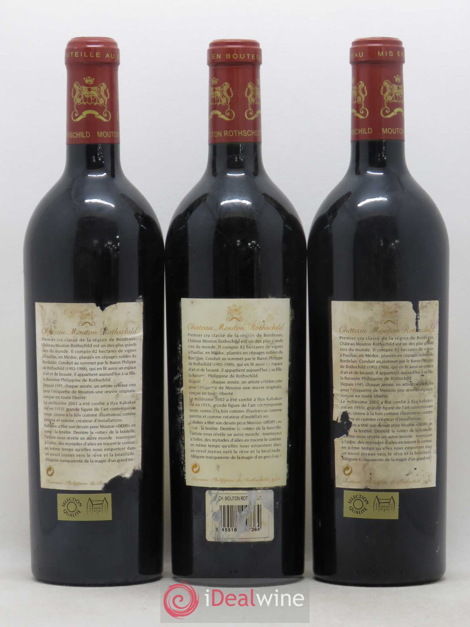 Château Mouton Rothschild 1er Grand Cru Classé 2002 - Lot de 3 bouteilles - 1