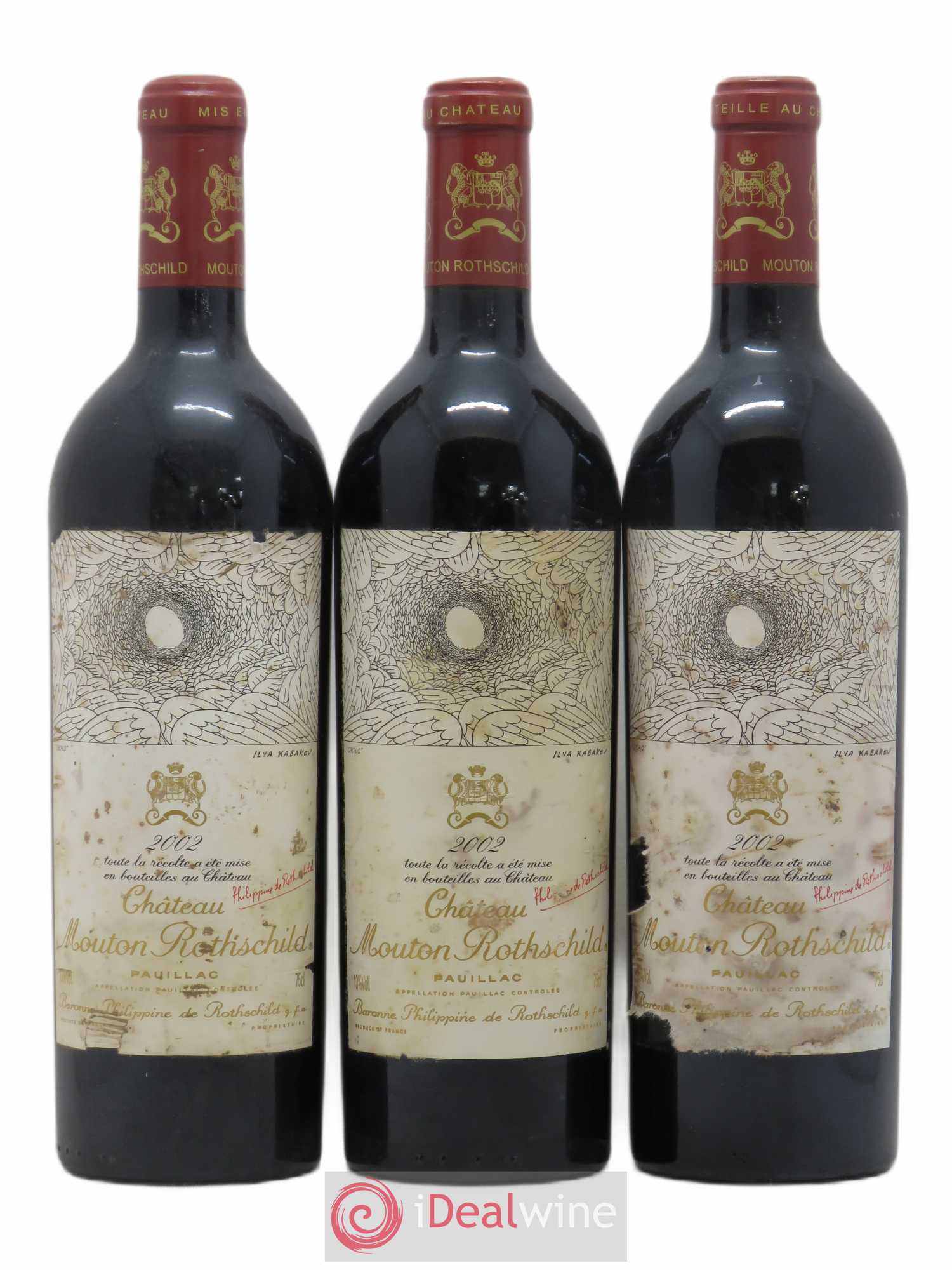 Château Mouton Rothschild 1er Grand Cru Classé 2002 - Lot de 3 bouteilles - 0