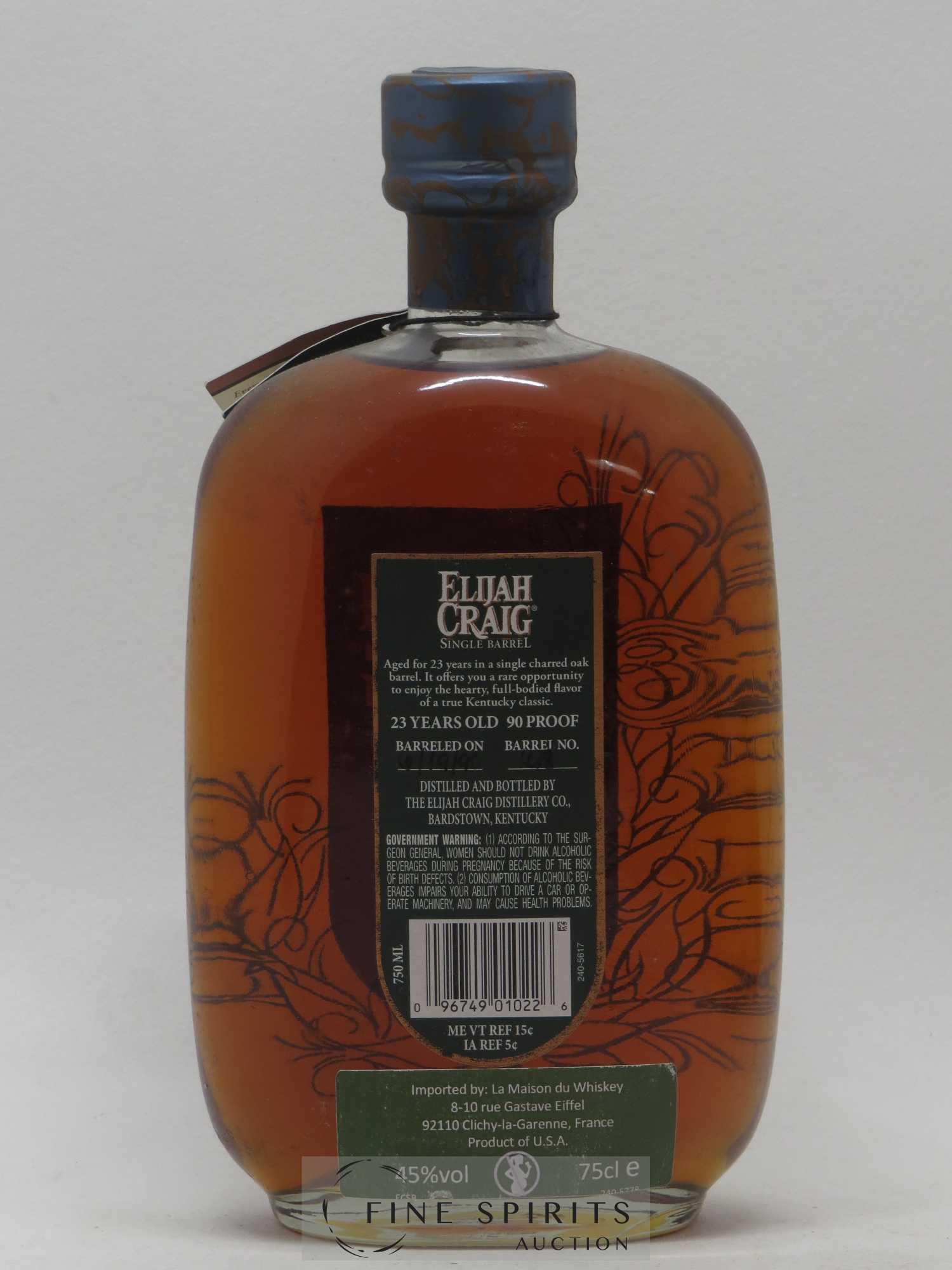 Elijah Craig 23 years Of. Single Barrel n°168 - barreled on 1990 - Lot de 1 bouteille - 1