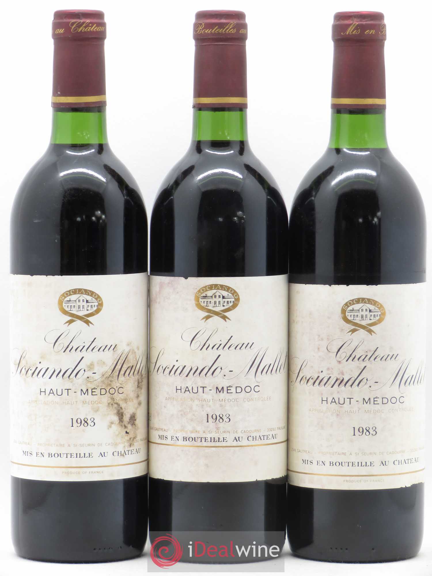 Château Sociando Mallet 1983 - Lot de 3 bouteilles - 0