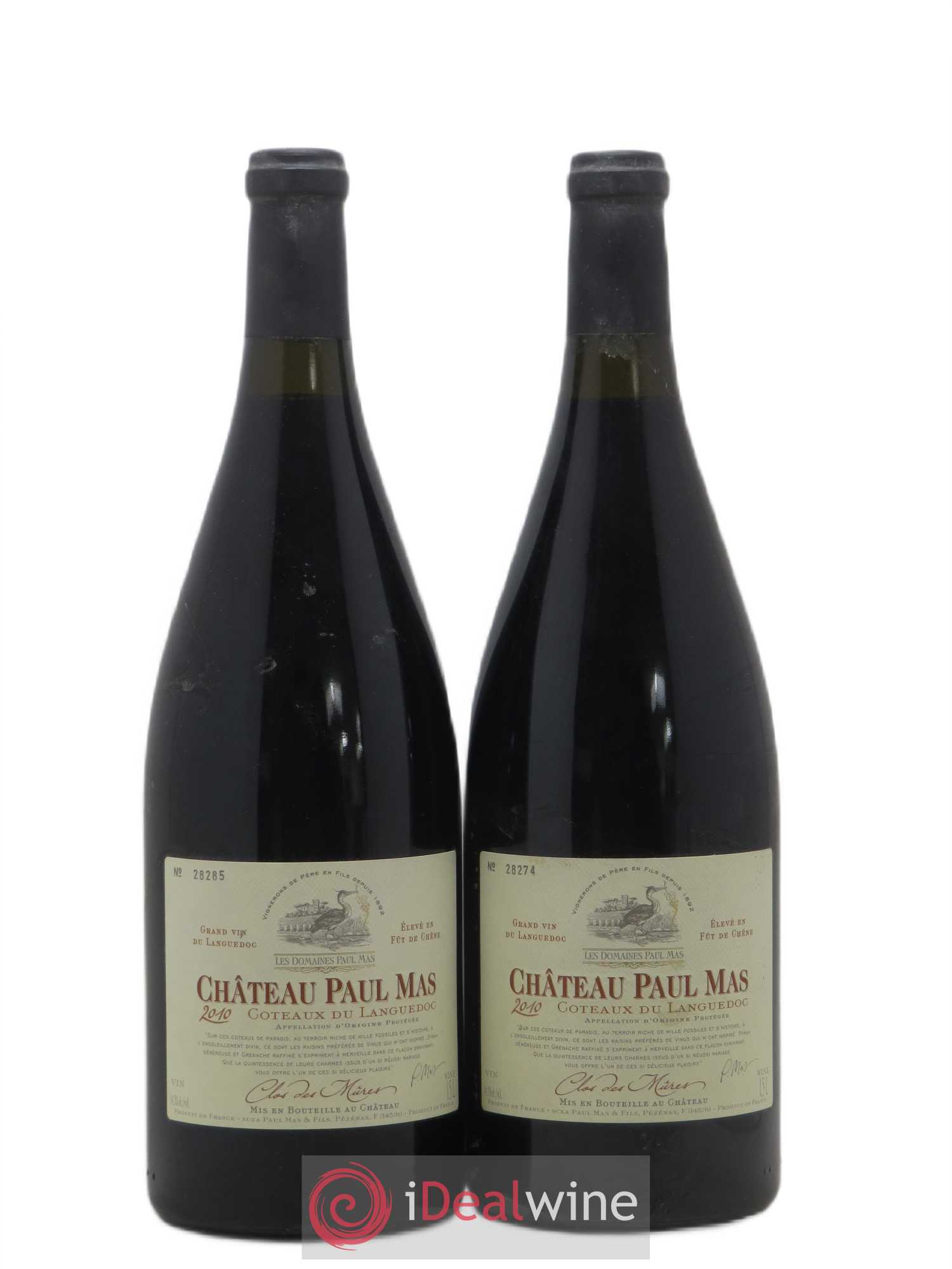 Coteaux du Languedoc Château Paul Mas Clos des Mûres (sans prix de réserve) 2010 - Posten von 2 Magnum - 0