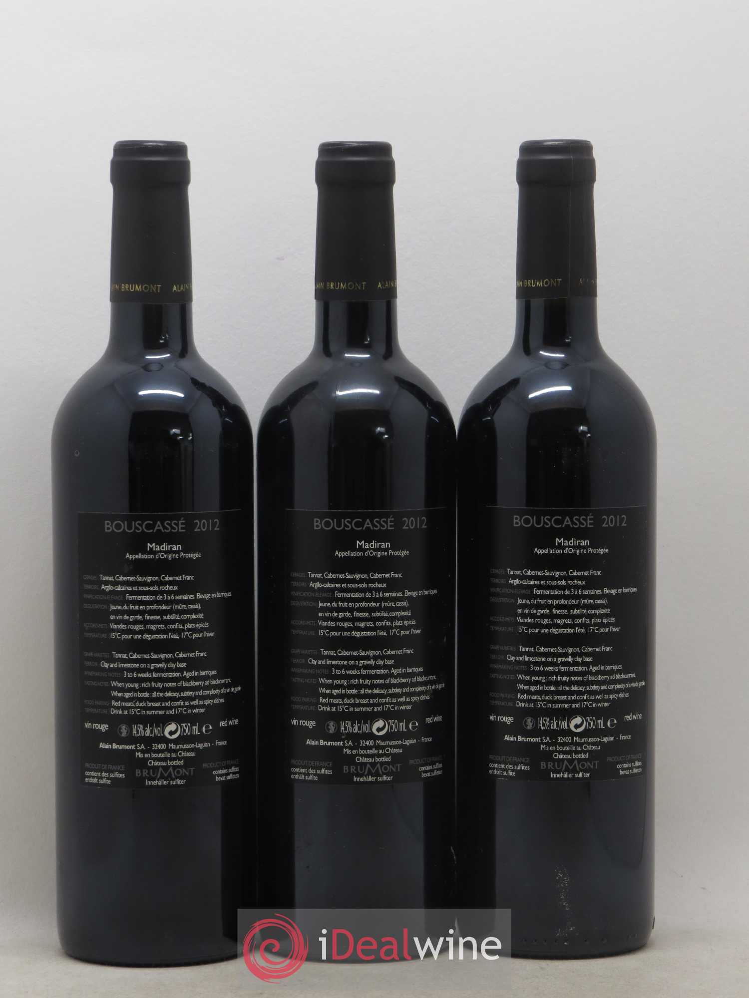 Madiran Château Bouscassé Alain Brumont 2012 - Lot de 3 bouteilles - 1