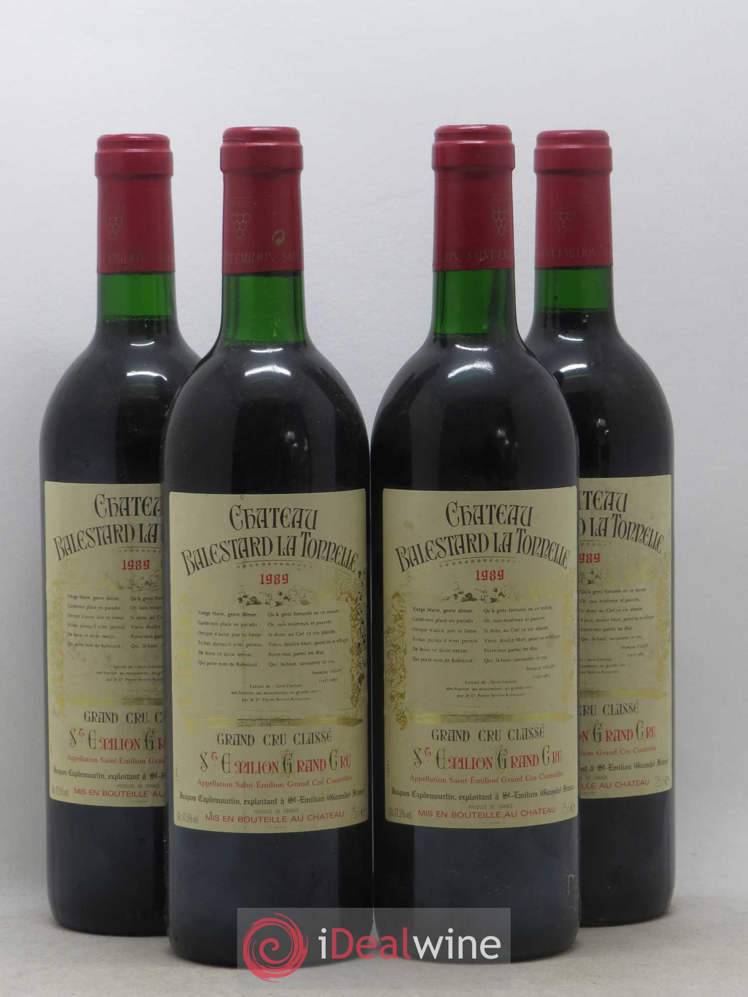 Château Balestard la Tonnelle Grand Cru Classé 1989 - Lot de 4 bouteilles - 0
