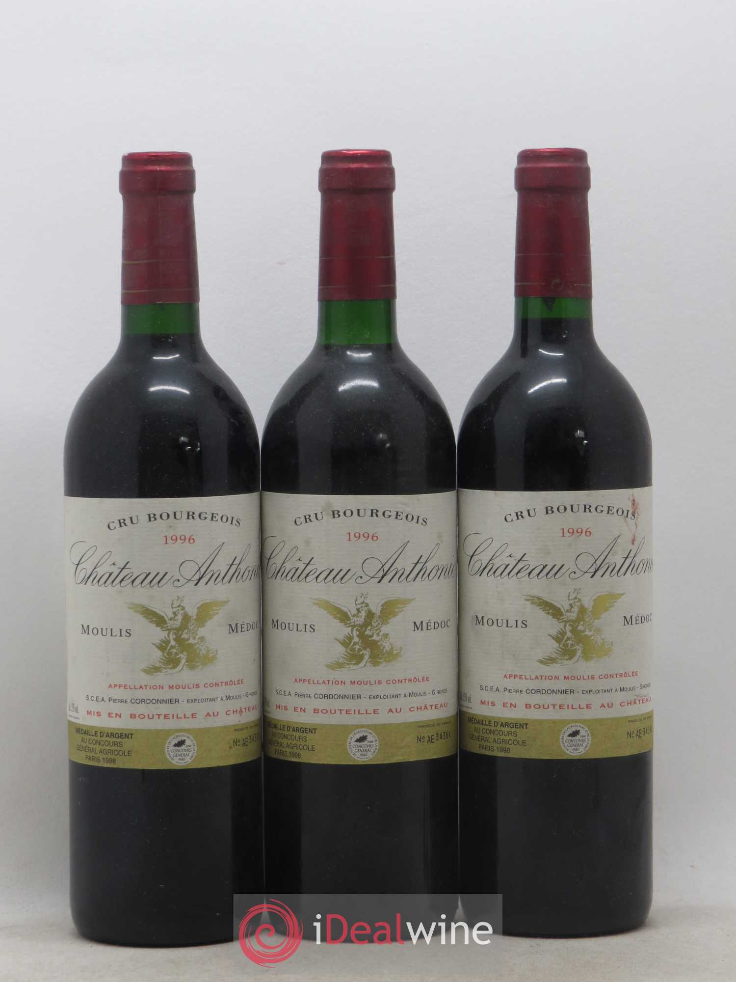 Château Anthonic Cru Bourgeois 1996 - Lot de 3 bouteilles - 0