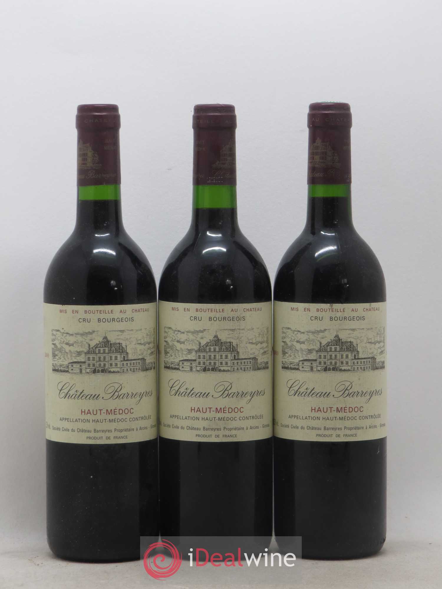 Château Barreyres Cru Bourgeois 2000 - Lot de 3 bouteilles - 0