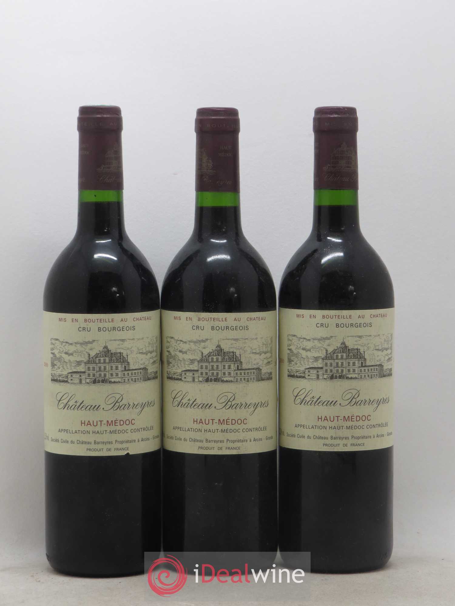 Château Barreyres Cru Bourgeois 2000 - Lot de 3 bouteilles - 0