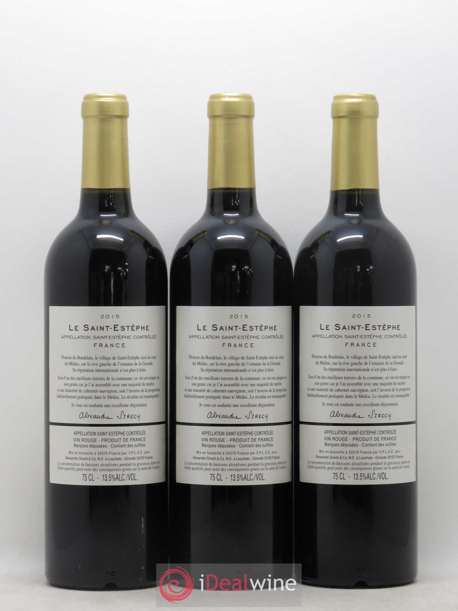 Saint-Estèphe Le Saint Estephe Alexandre Sirech (no reserve) 2015 - Lot of 6 bottles - 2