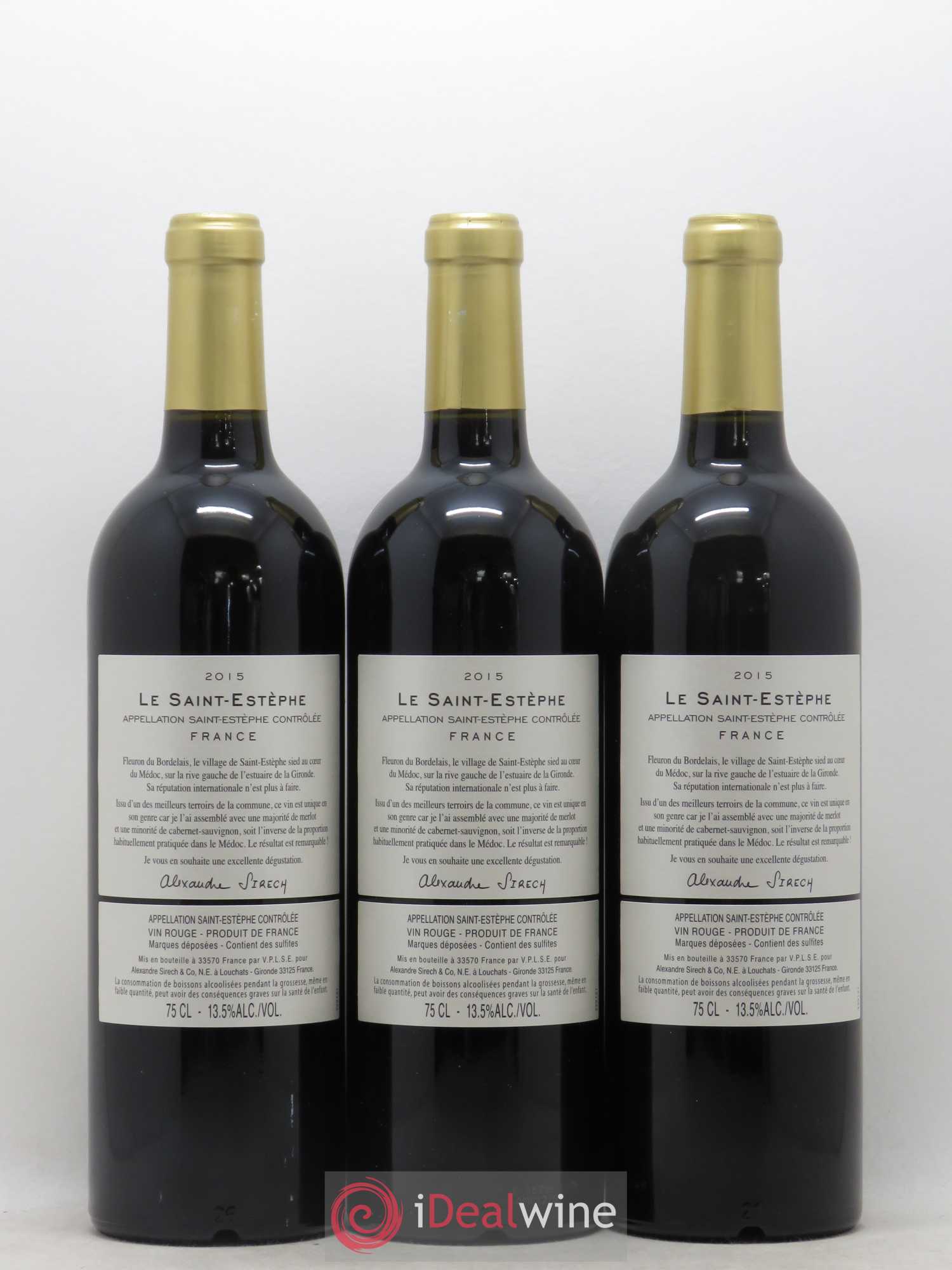 Saint-Estèphe Le Saint Estephe Alexandre Sirech (no reserve) 2015 - Lot of 6 bottles - 4