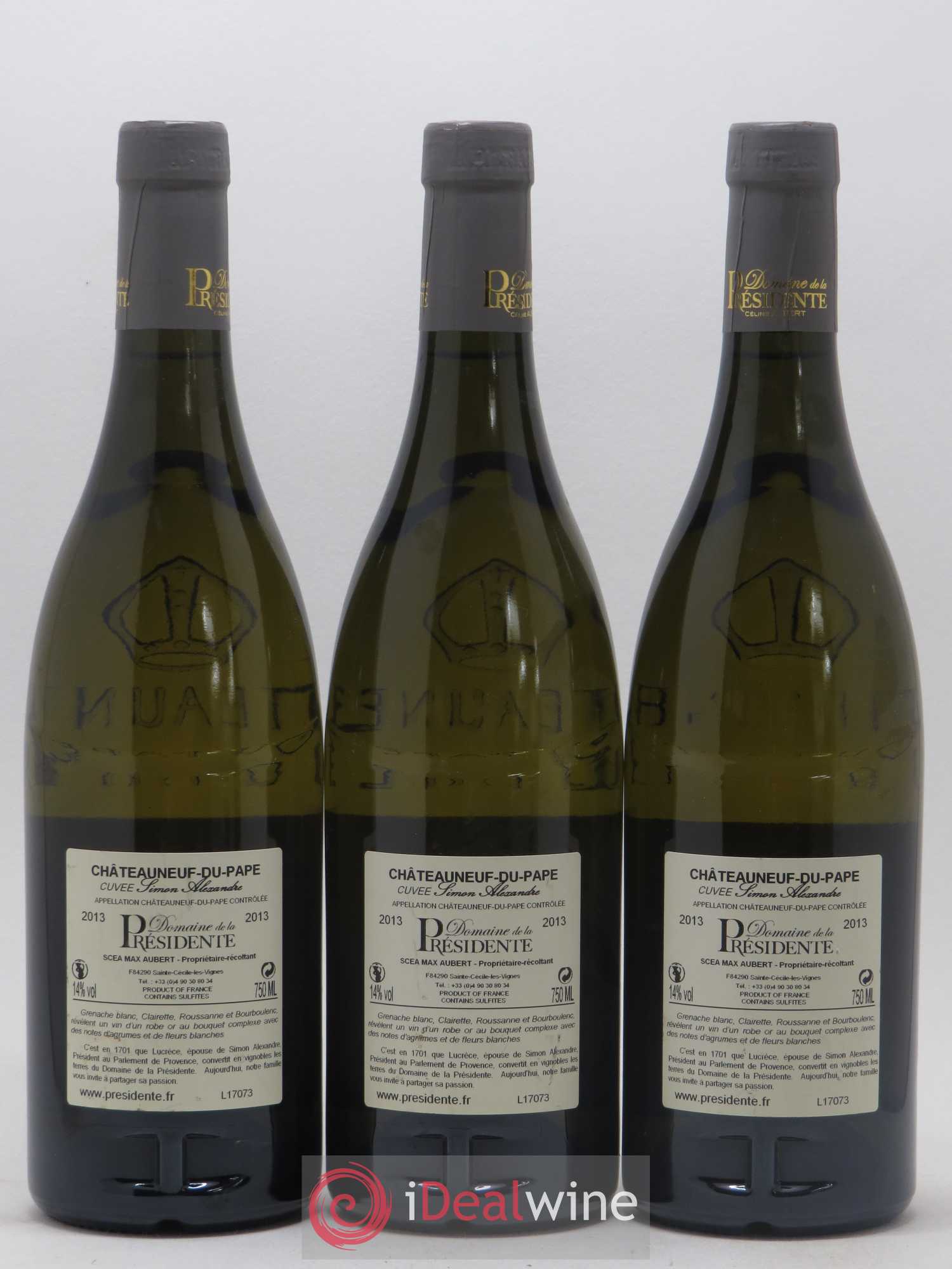 Châteauneuf-du-Pape Cuvee Simon Alexandre Domaine de La Presidente (sans prix de réserve) 2013 - Lot de 3 bouteilles - 1