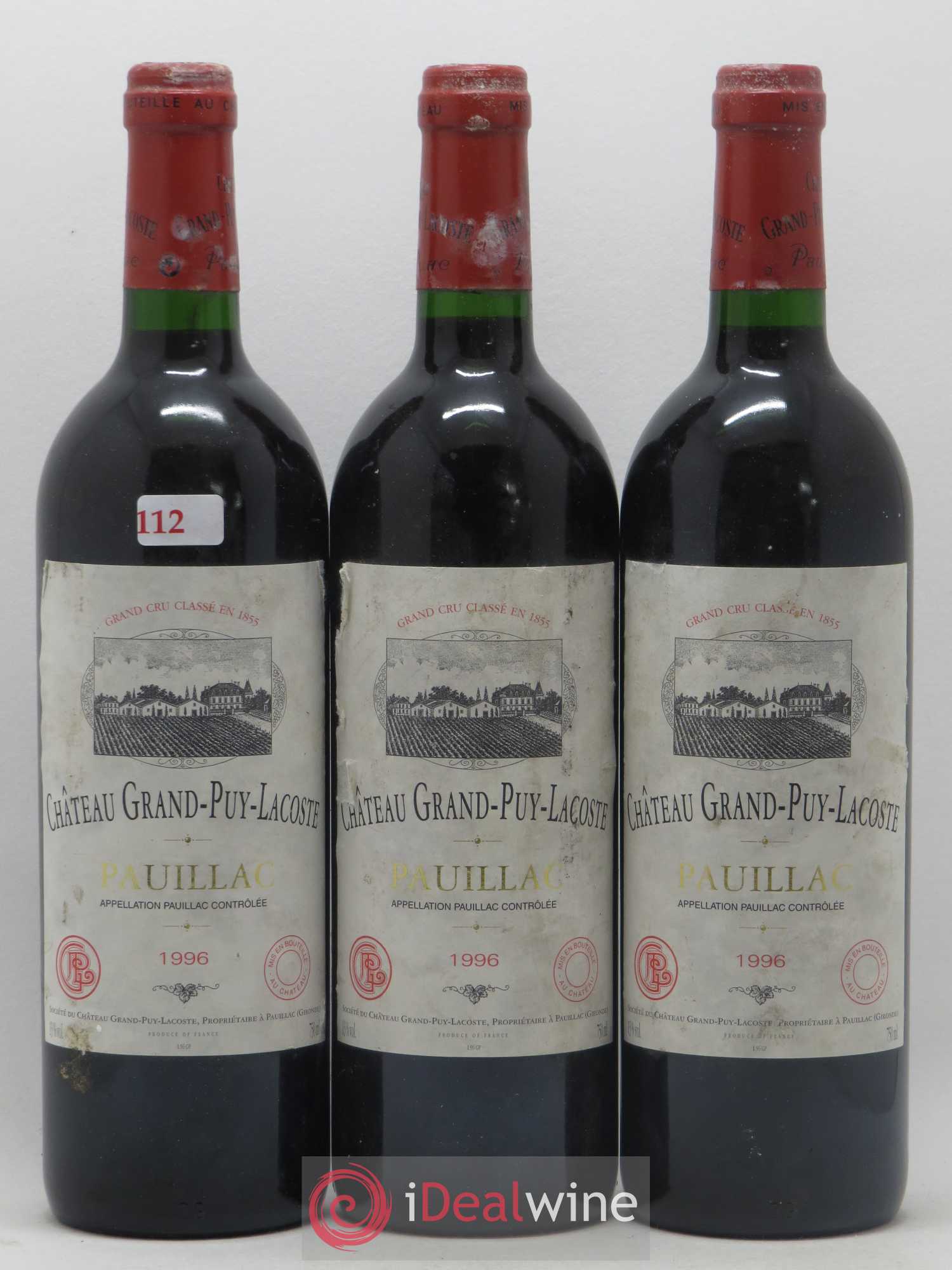 Château Grand Puy Lacoste 5ème Grand Cru Classé 1996 - Posten von 3 Flaschen - 0
