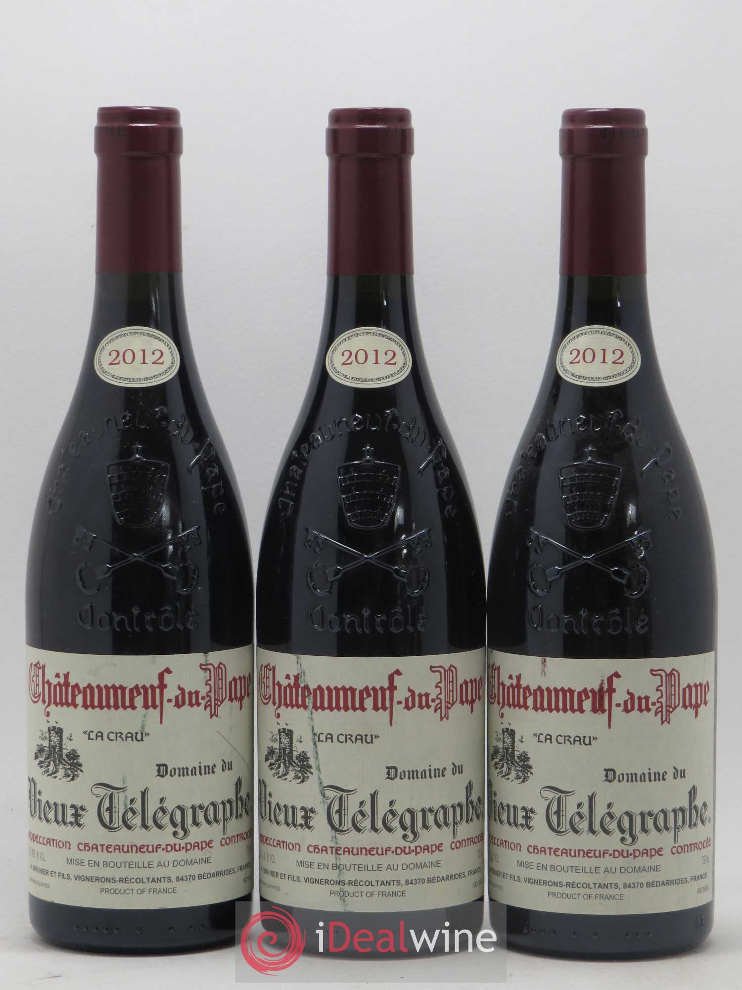 Châteauneuf-du-Pape Vieux Télégraphe (Domaine du) Vignobles Brunier 2012 - Lotto di 3 bottiglie - 0