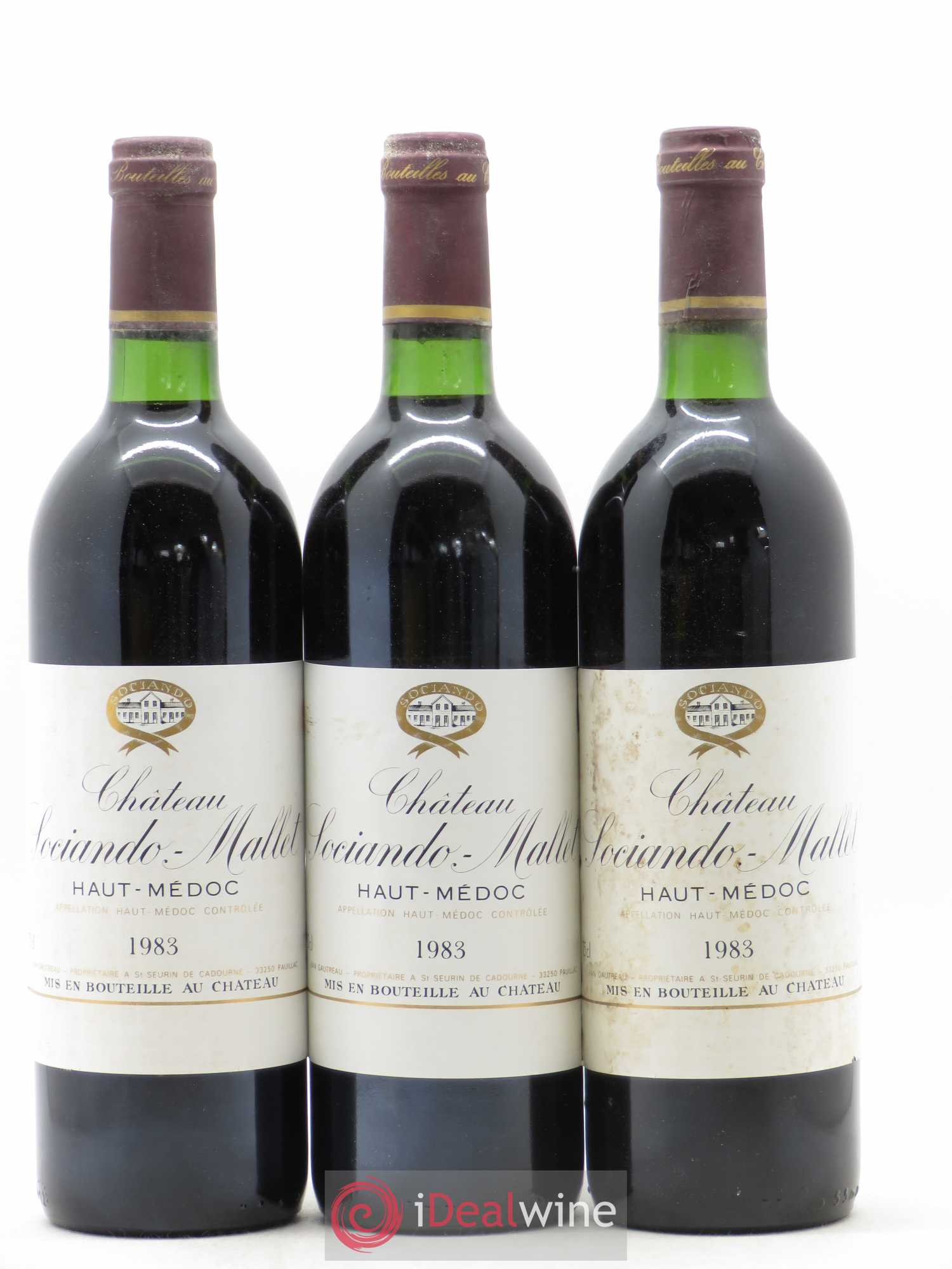 Château Sociando Mallet 1983 - Lot de 3 bouteilles - 0