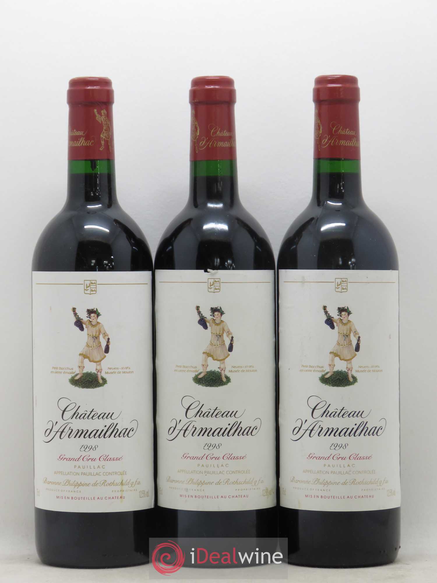 Château d' Armailhac - Mouton Baron(ne) Philippe 5ème Grand Cru Classé 1998 - Lot de 3 bouteilles - 0