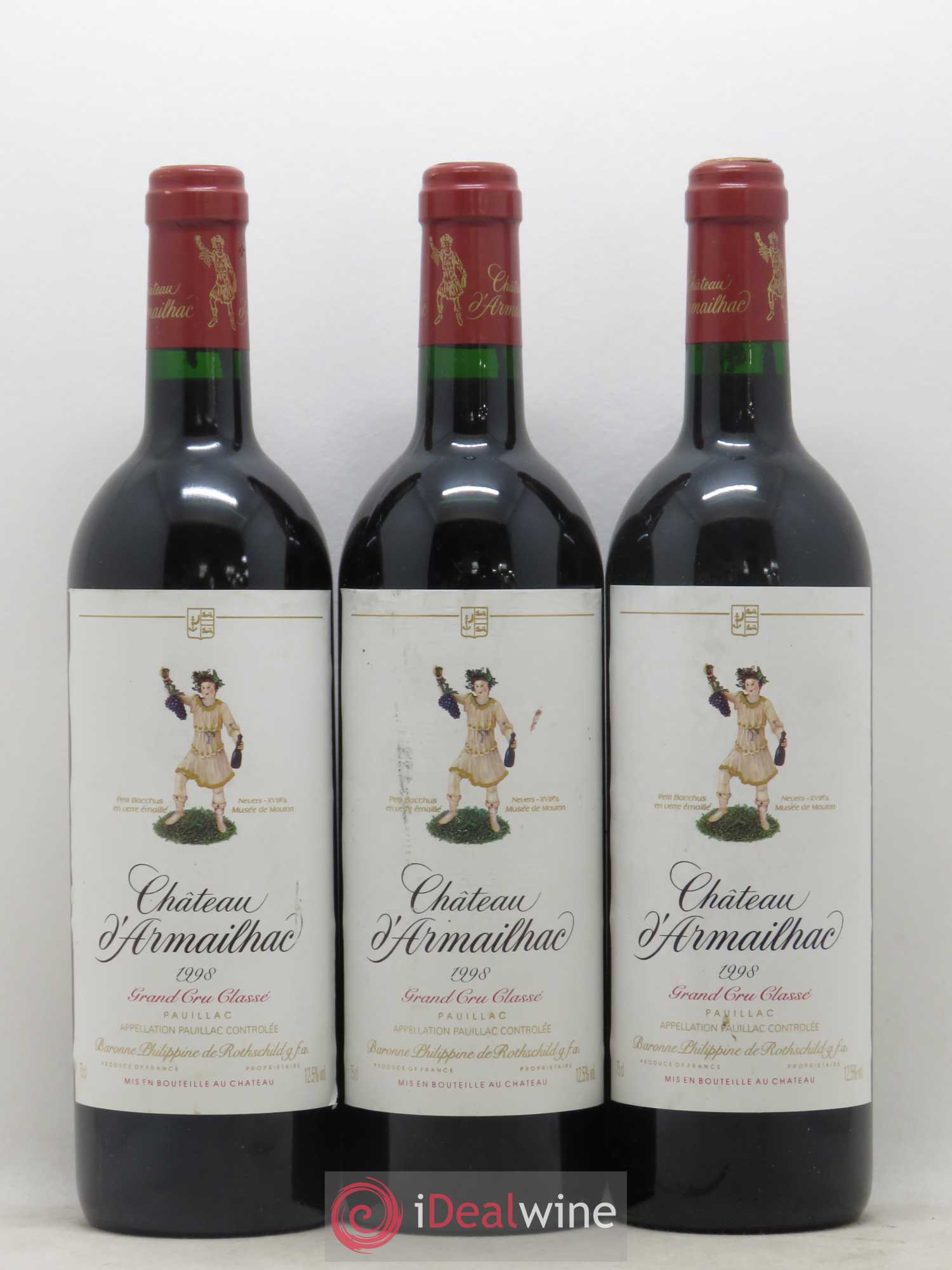 Château d' Armailhac - Mouton Baron(ne) Philippe 5ème Grand Cru Classé 1998 - Lot de 3 bouteilles - 0
