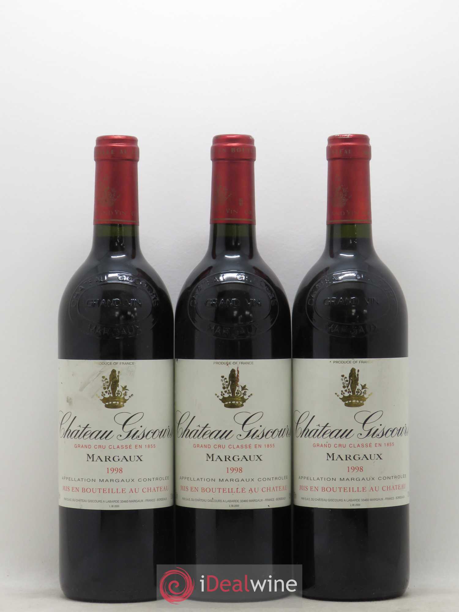 Château Giscours 3ème Grand Cru Classé 1998 - Lot de 3 bouteilles - 0